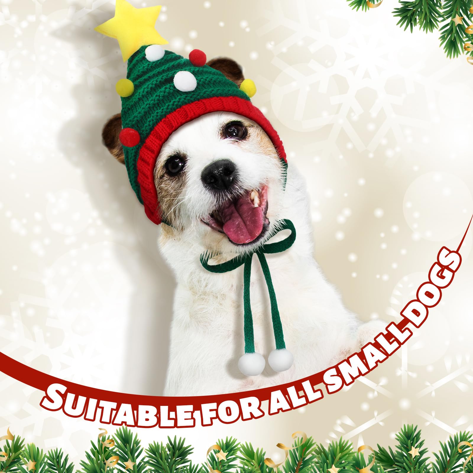 Gorro Santa Dansydaisy para perro con bola blanca y campana para conjuntos festivos.