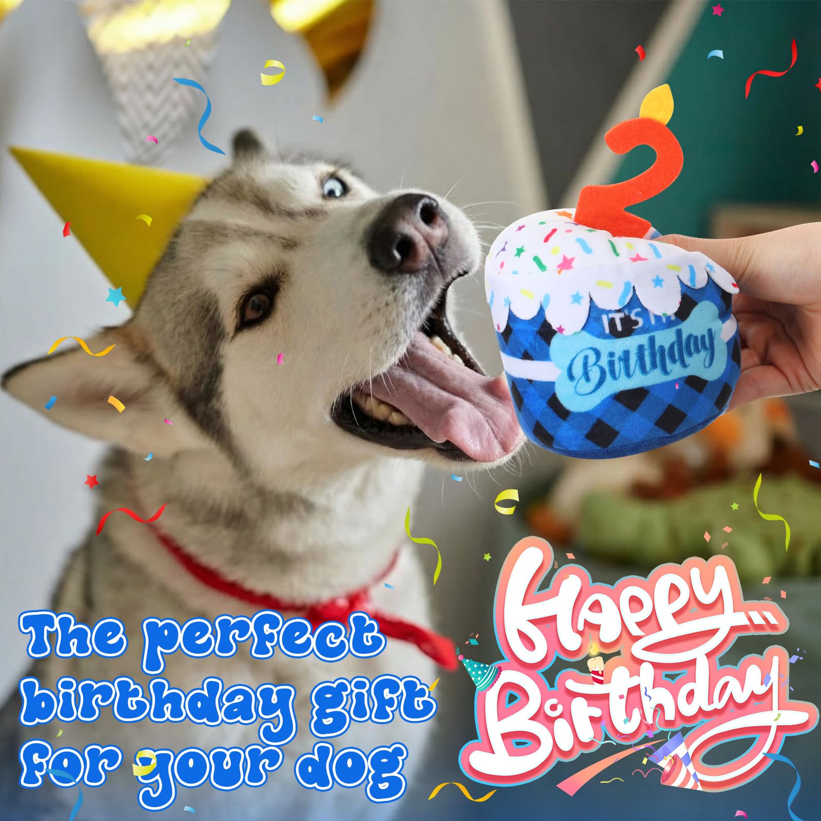 Dansydaisy juguete-cumpleanos-perro azul 3d, diseño llamativo para fiestas.