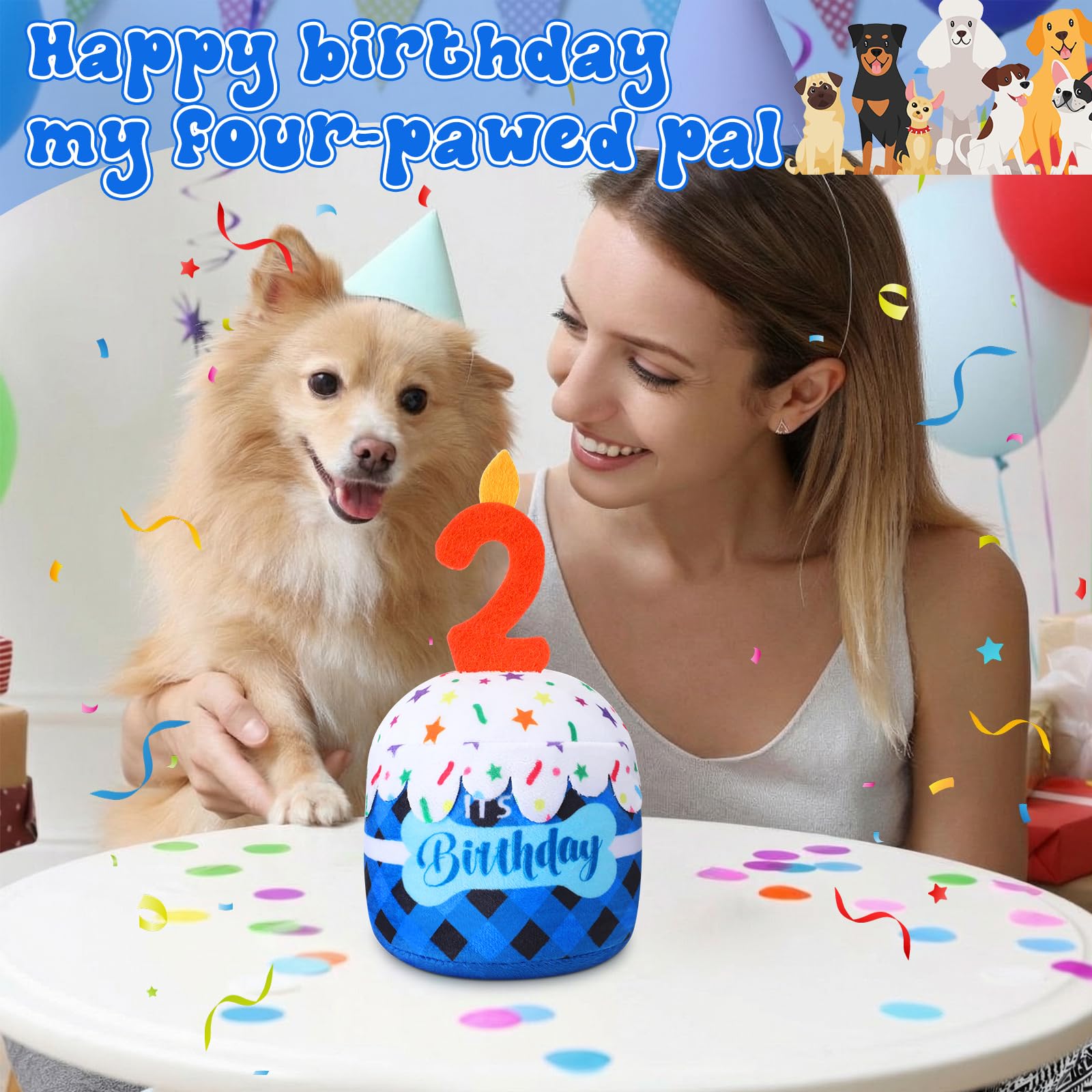 Dansydaisy juguete mordisqueo-cumpleanos-perro azul, suave y resistente.