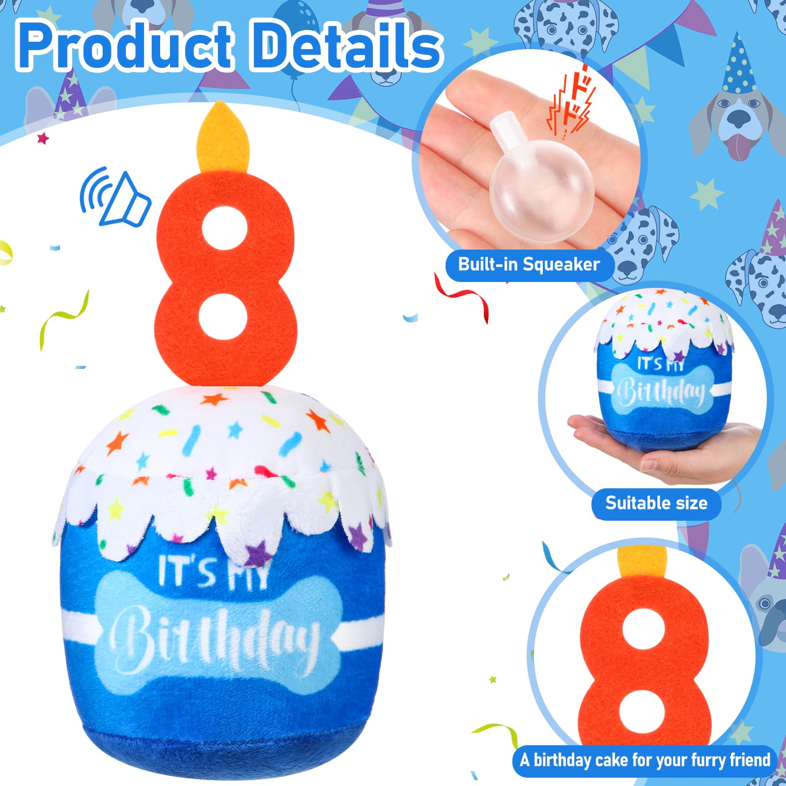 Dansydaisy juguete peluche para cumpleaños de perro azul, perfecto para juego seguro.