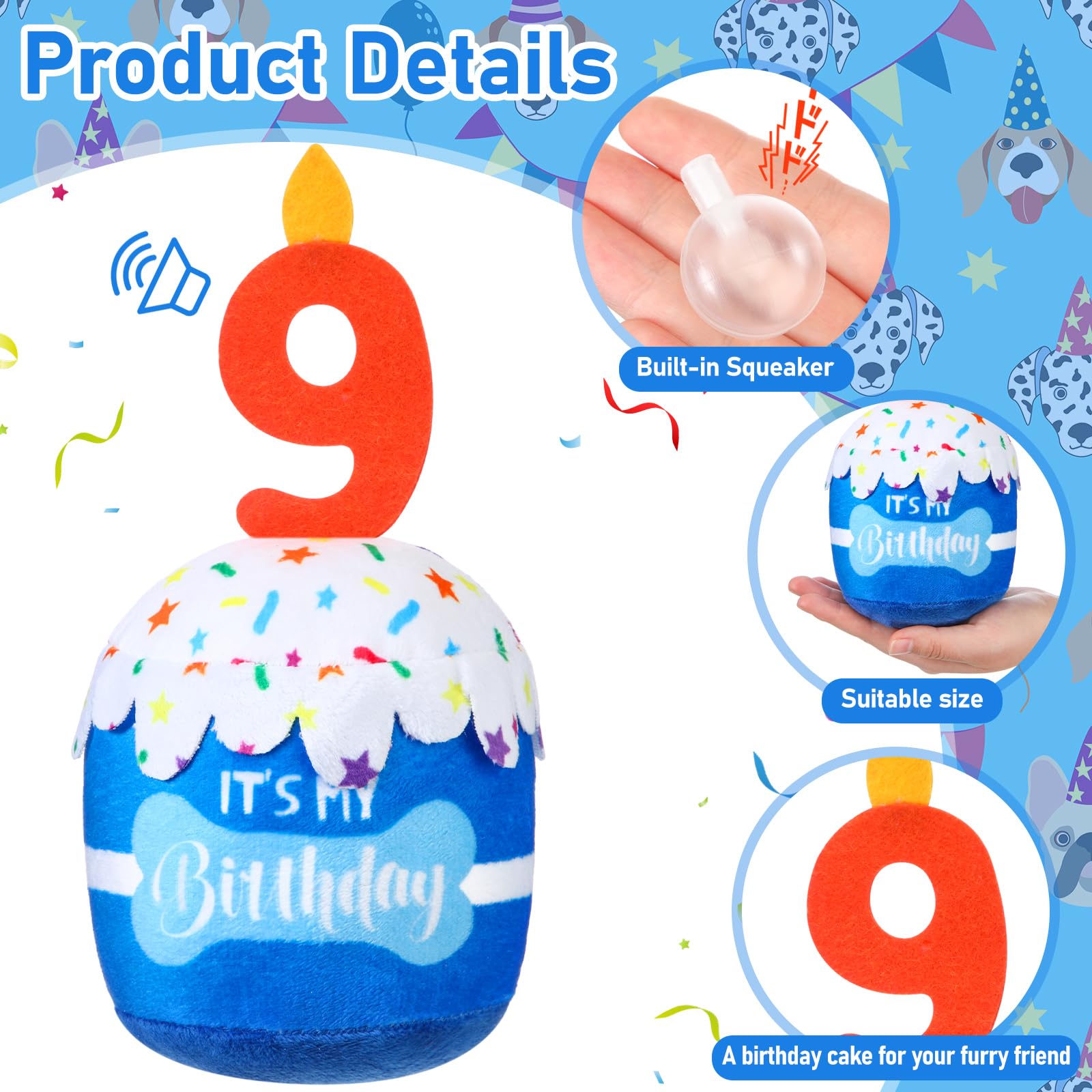 Dansydaisy juguete-peluche-perro-cumpleanos-azul-sonoro: entretenimiento suave para sesiones de juego.