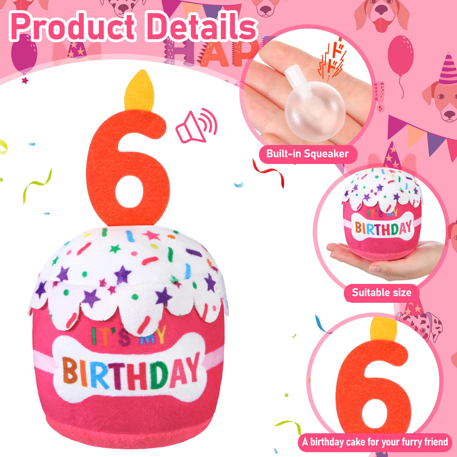 Dansydaisy juguete-peluche-perro-cumpleanos-rosa: juguete suave y sonoro para juego diario