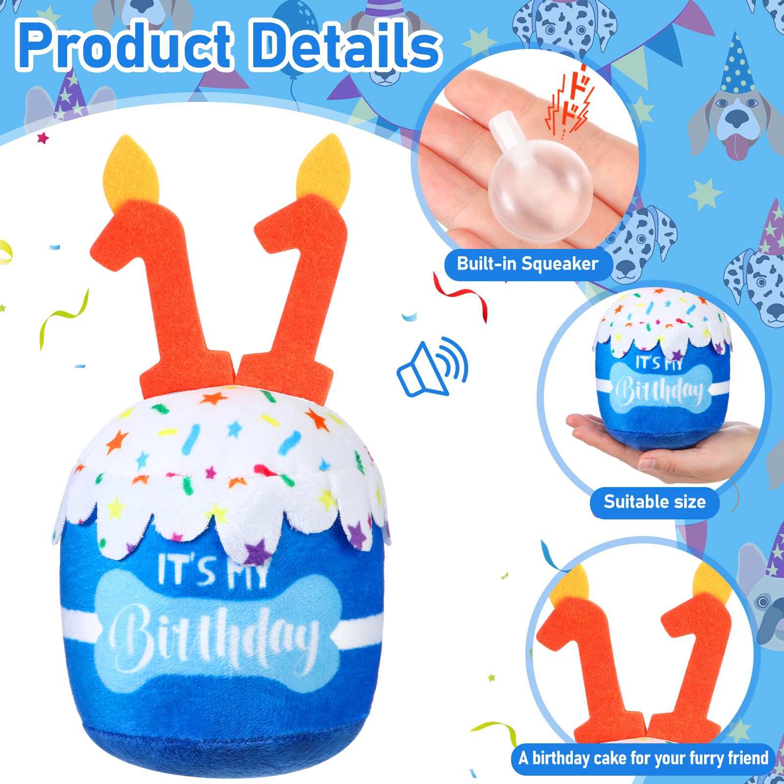 Dansydaisy pastel-cumpleanos-perro-3d-azul, vela 3D para fiesta y foto.