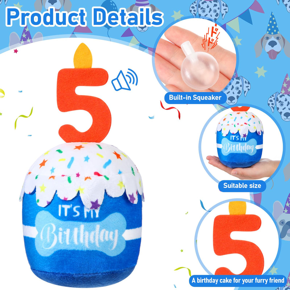 Dansydaisy juguete azul de cumpleaños para perro, enfoque en diseño 3D para fiesta.