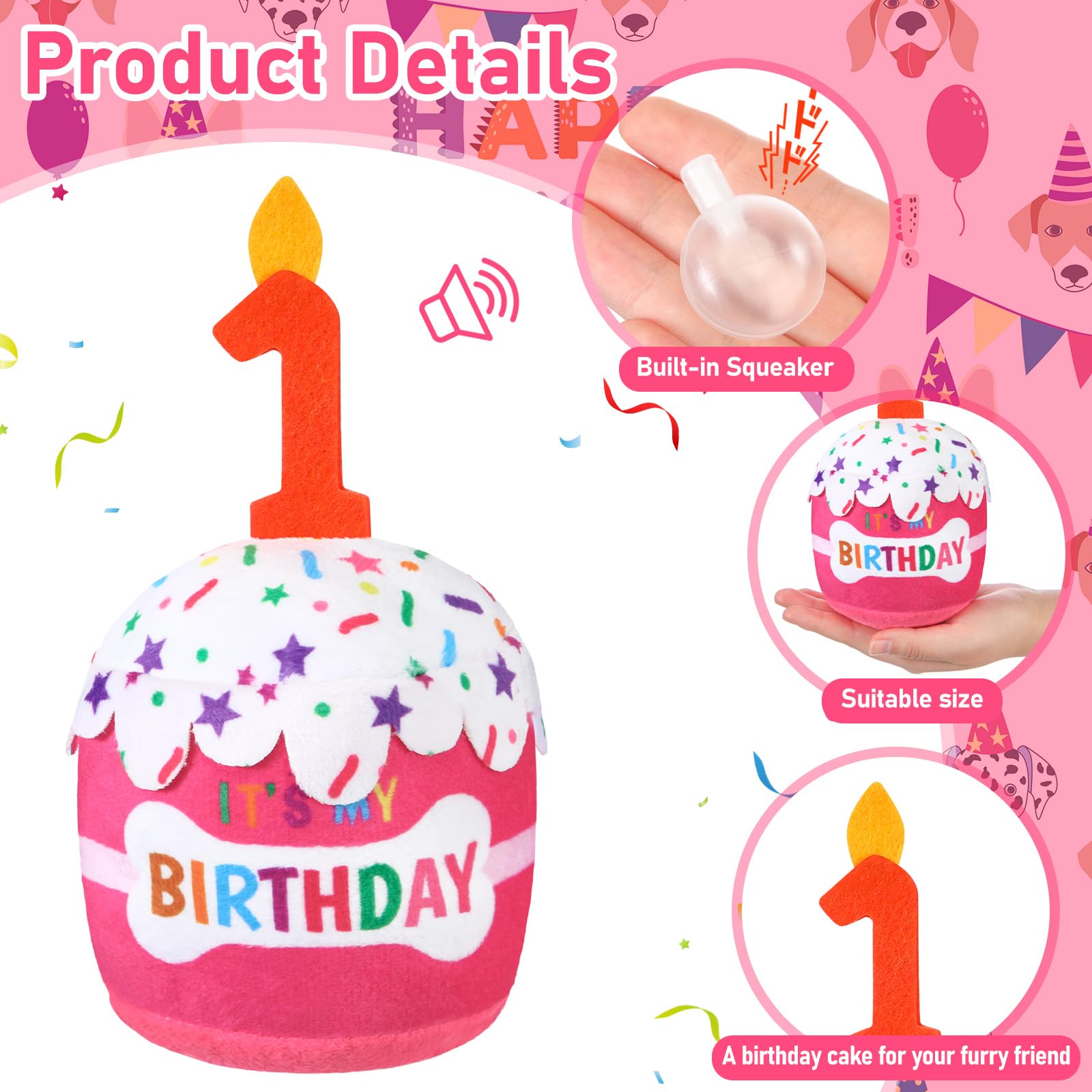 Dansydaisy juguete-perro-cumpleanos-rosa: diseño rosa suave para juegos festivos