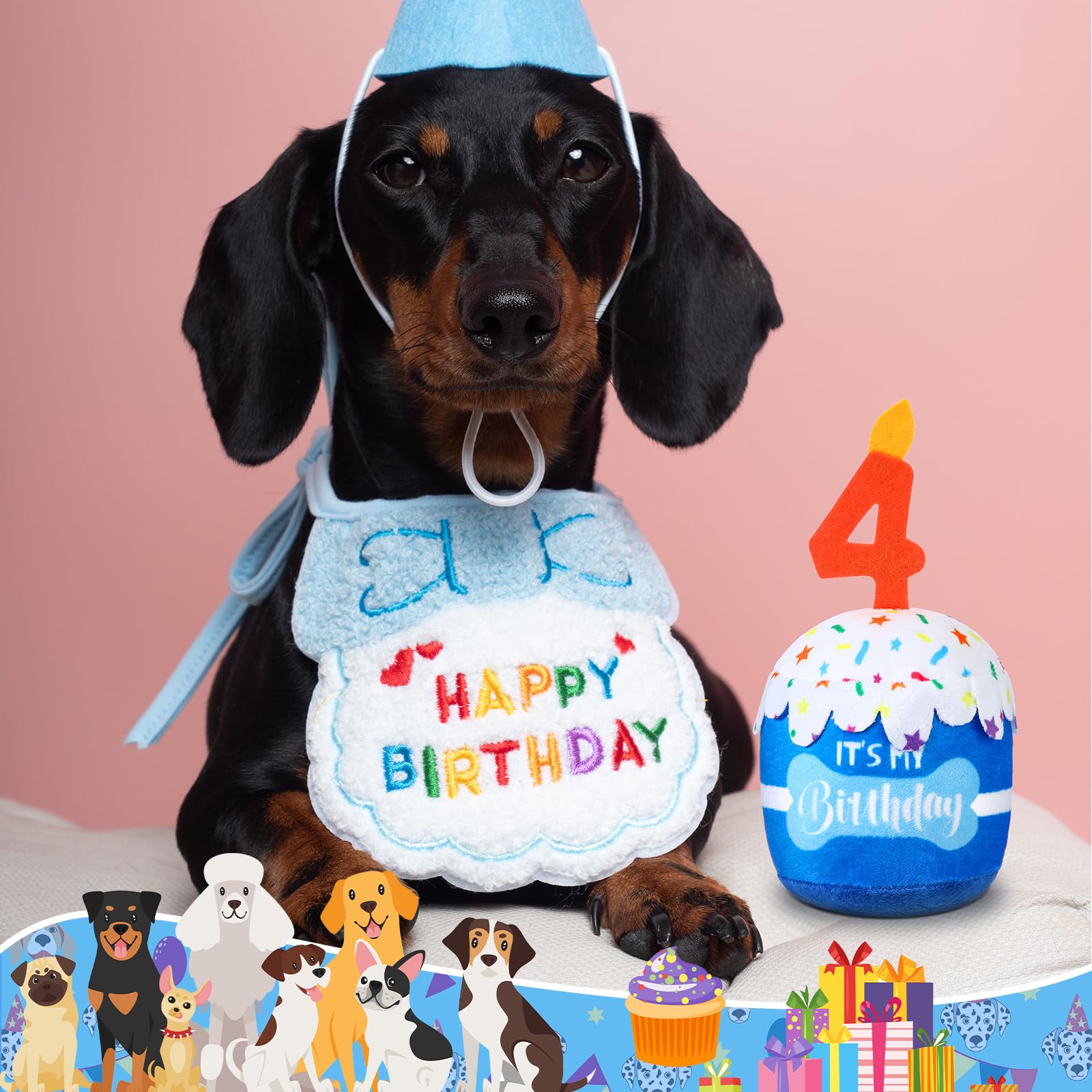 Dansydaisy juguete-sonoro-cumpleanos-perro-azul, añade emoción al juego