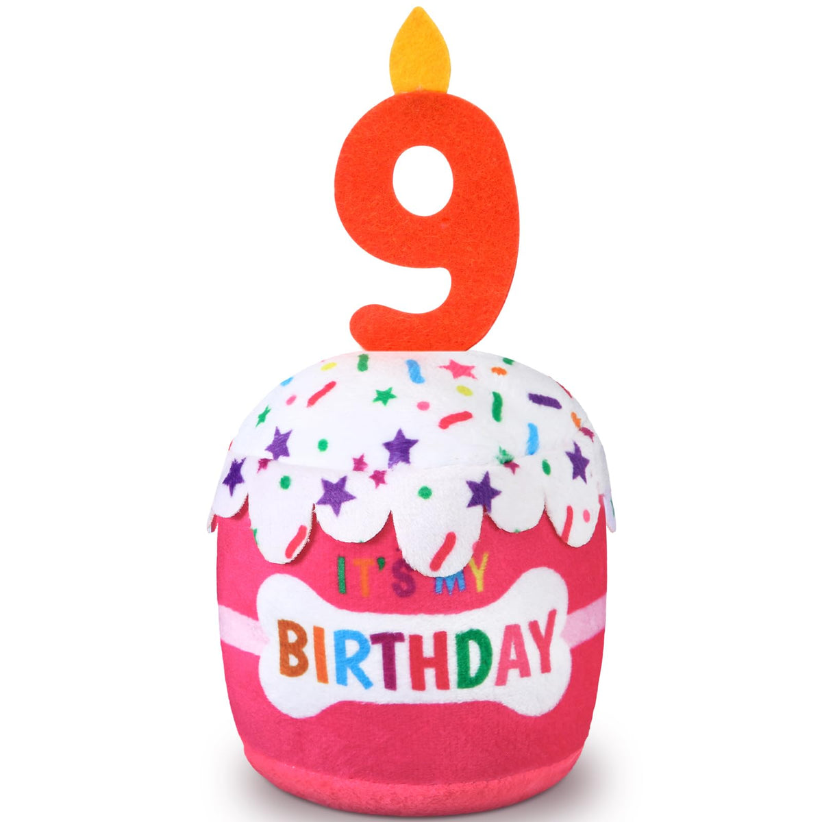Dansydaisy juguete torta de cumpleaños para perros, enfoque en diseño tridimensional y color rosa.