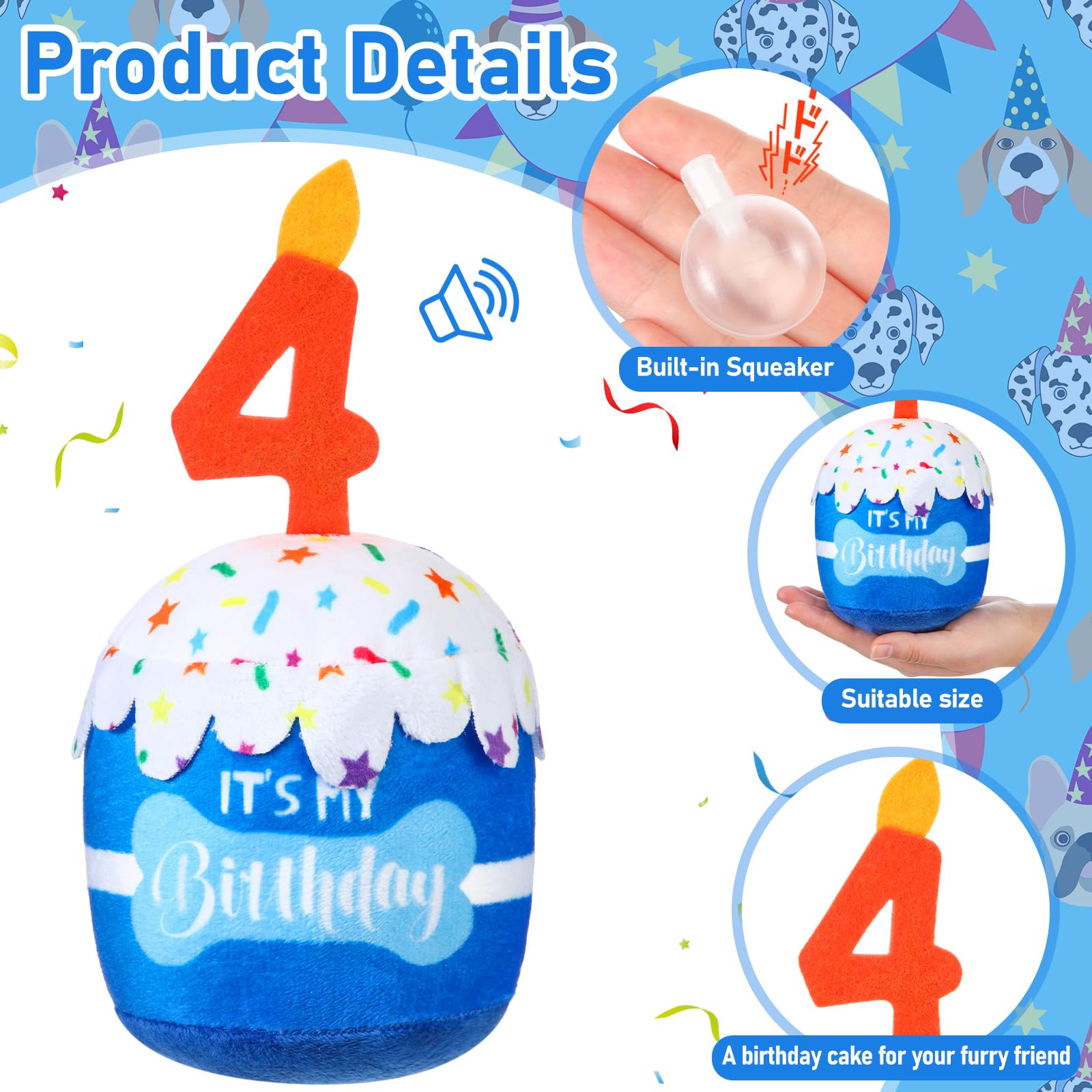 Dansydaisy peluche-cumpleanos-perro-azul, suave y duradero para juego diario