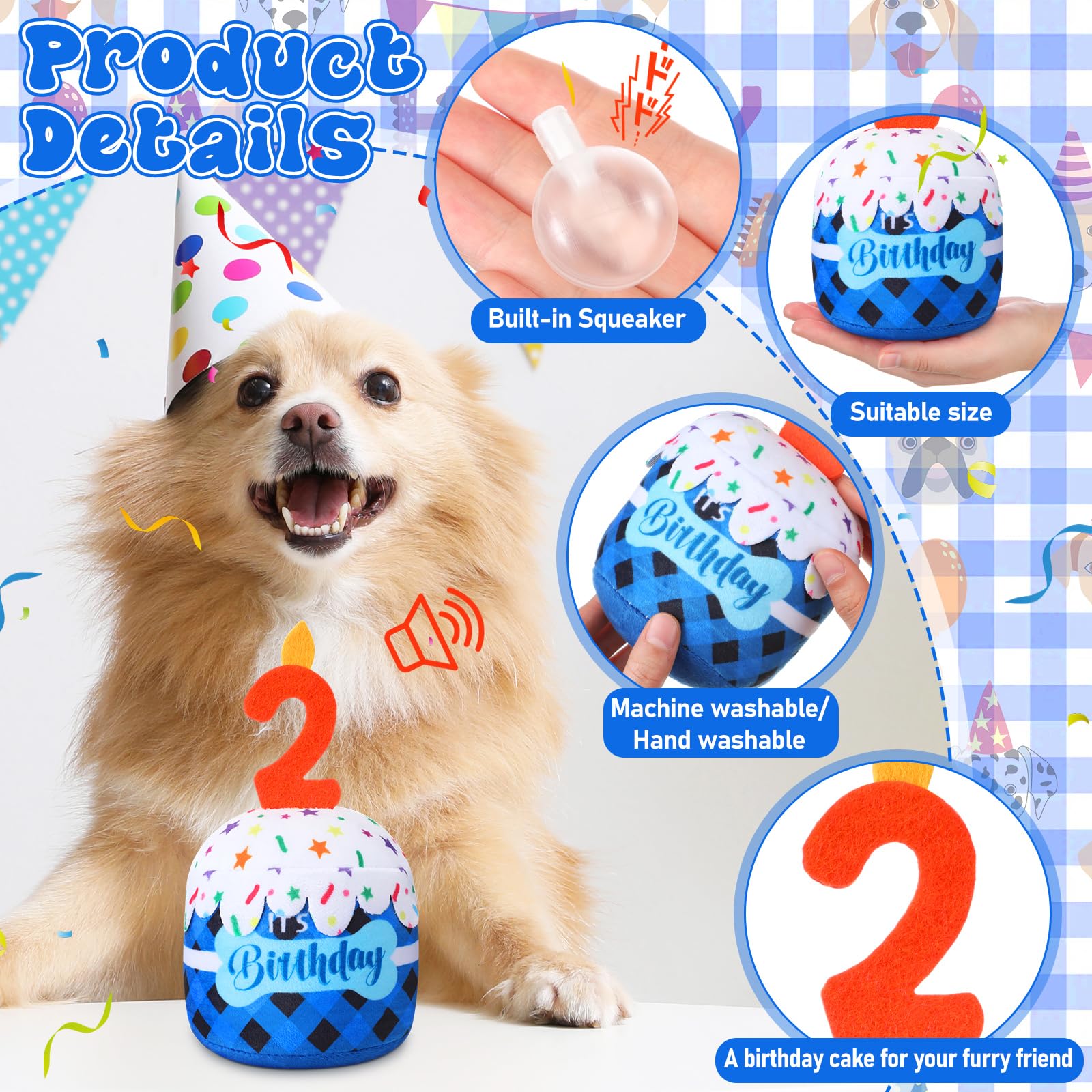 Dansydaisy torta-cumpleanos-perro 2o azul con cuadritos, perfecto para celebraciones.