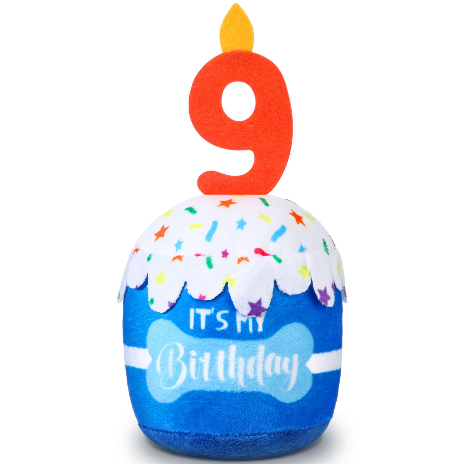 Dansydaisy torta-cumpleanos-perro-9-anios azul: decoracion festiva y juguete suave para juego seguro.