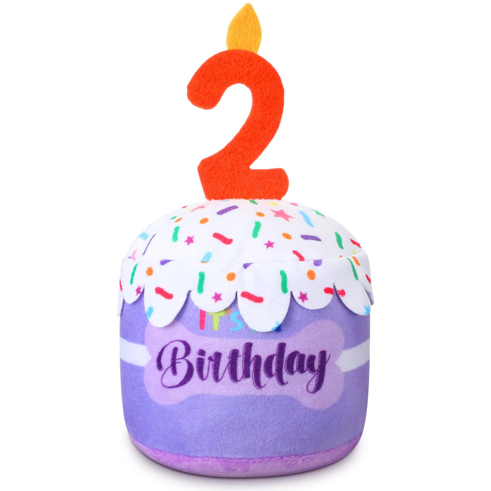 Dansydaisy torta de cumpleaños para perro morada con sonajero, perfecta para fiestas y juegos.