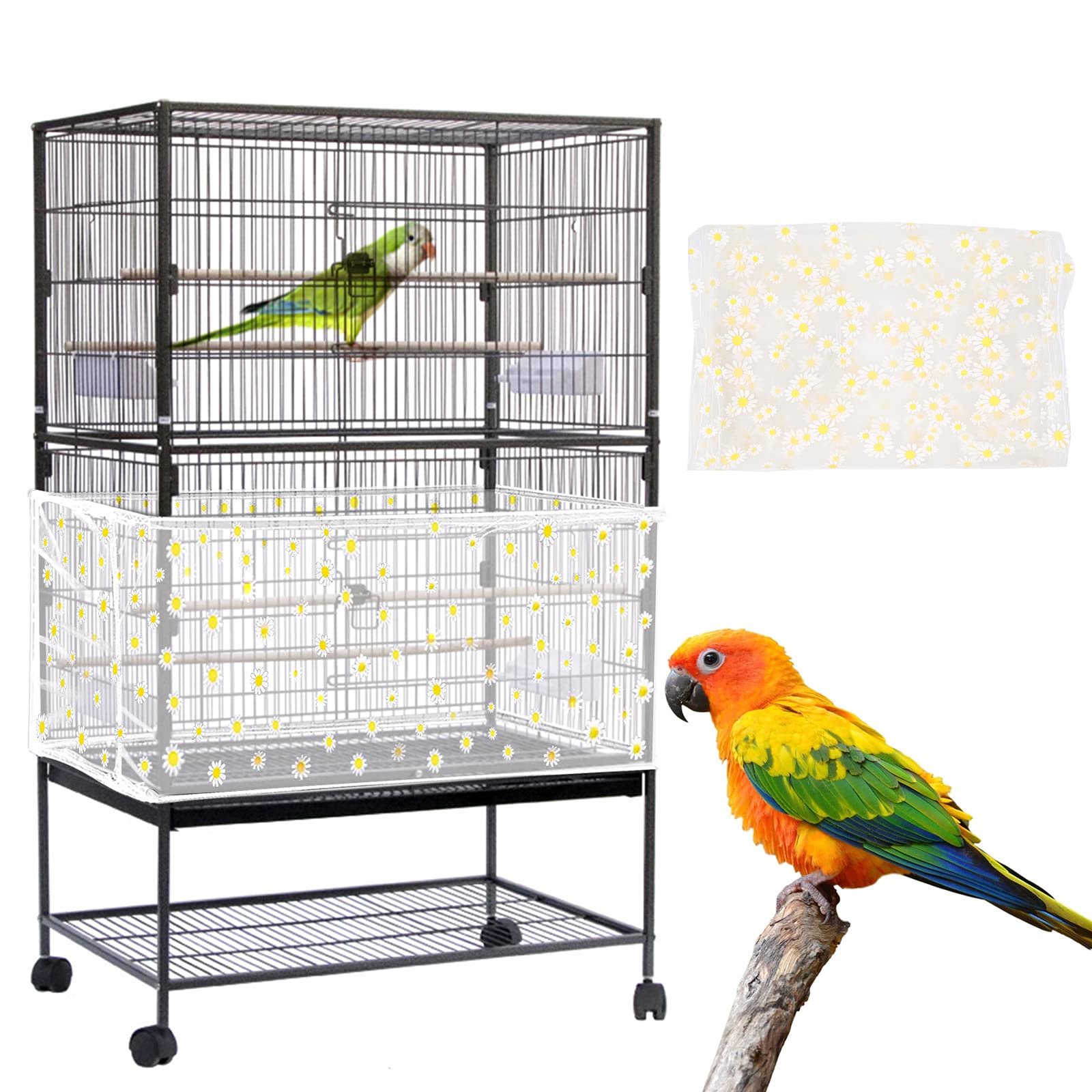 Daoeny funda para jaula de aves con patrón margarita blanco, mejora la estética.
