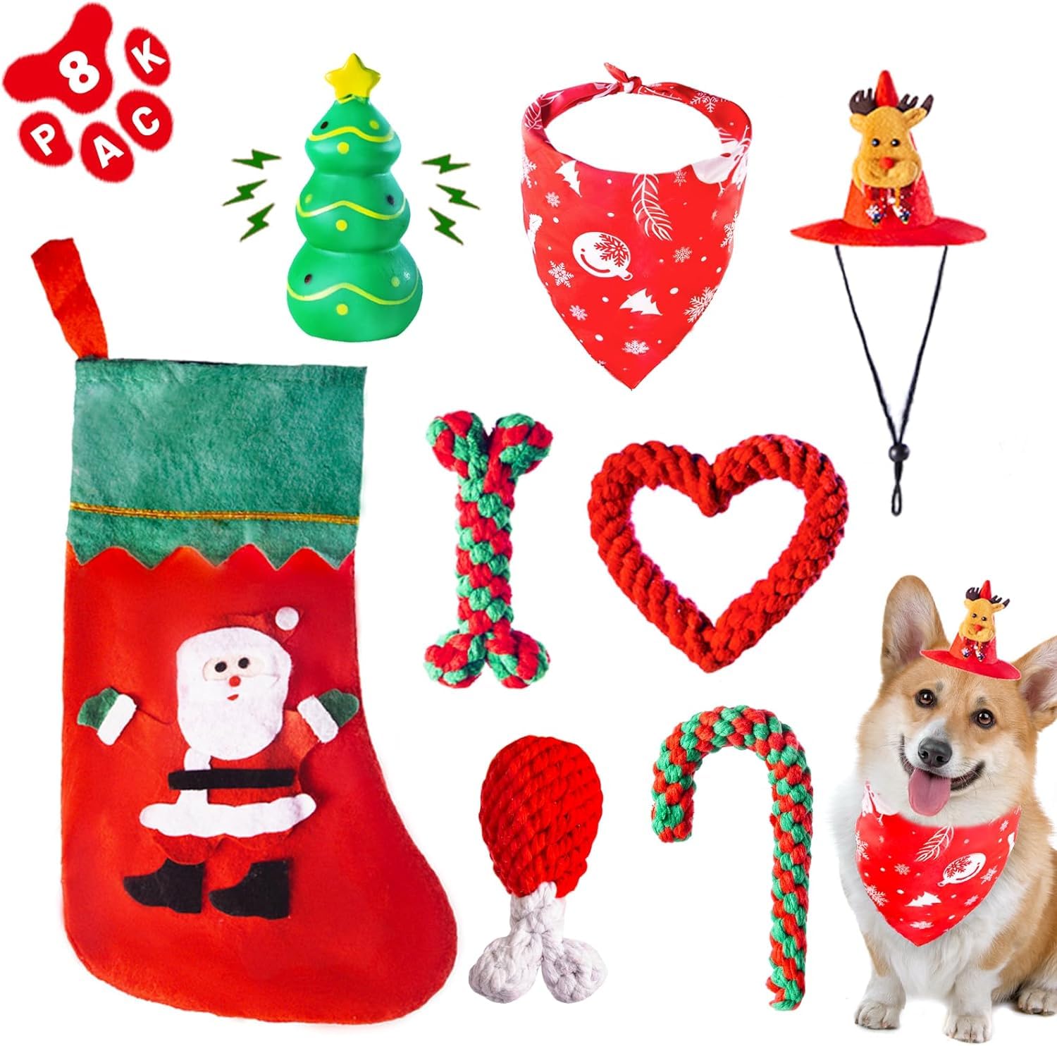 DARDOHIA Juguete navideño para perro pequeño con conjunto, ideal para juego festivo.