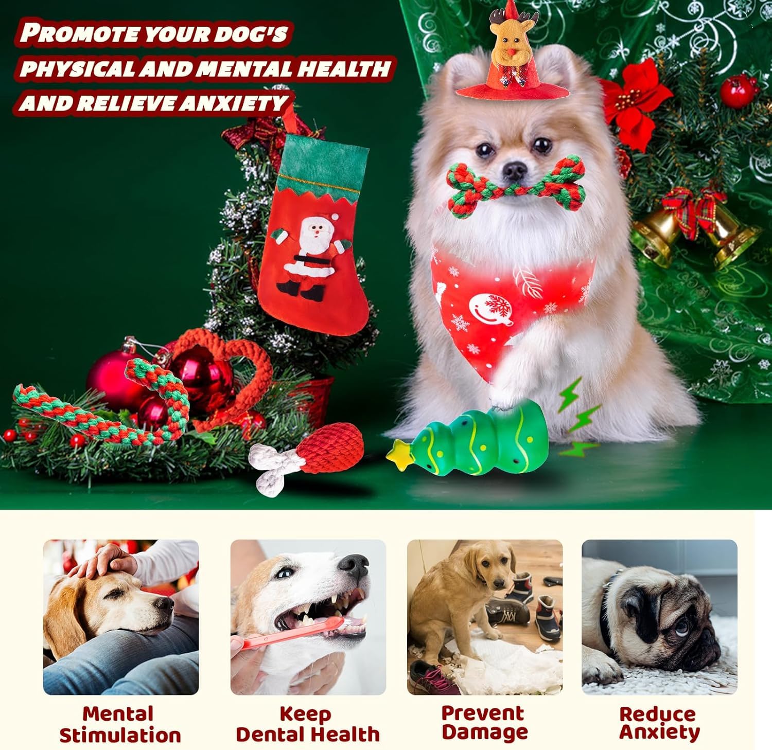 DARDOHIA Sombrero navideño para perro, añade encanto festivo a la hora de juego.