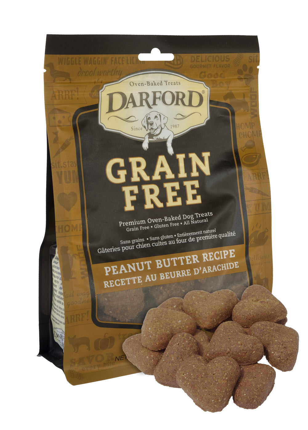 Galletas Darford sin granos para perros, sabor mantequilla de cacahuete, crujientes.