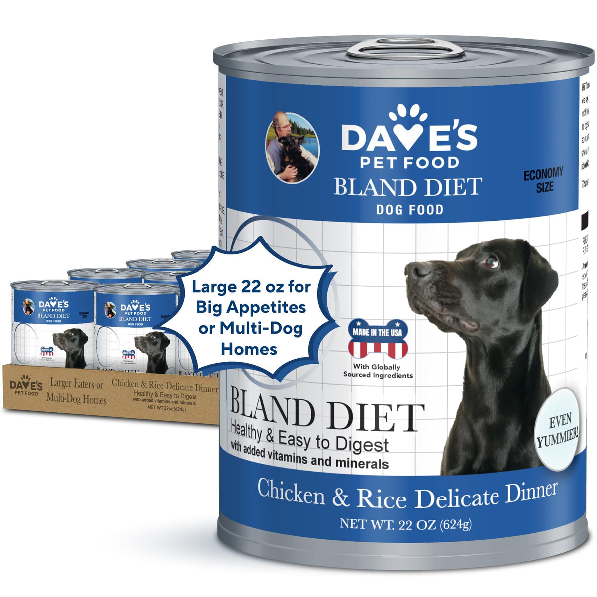 Dave's Pet Food dieta blanda pollo-arroz, empaque económico para perros grandes