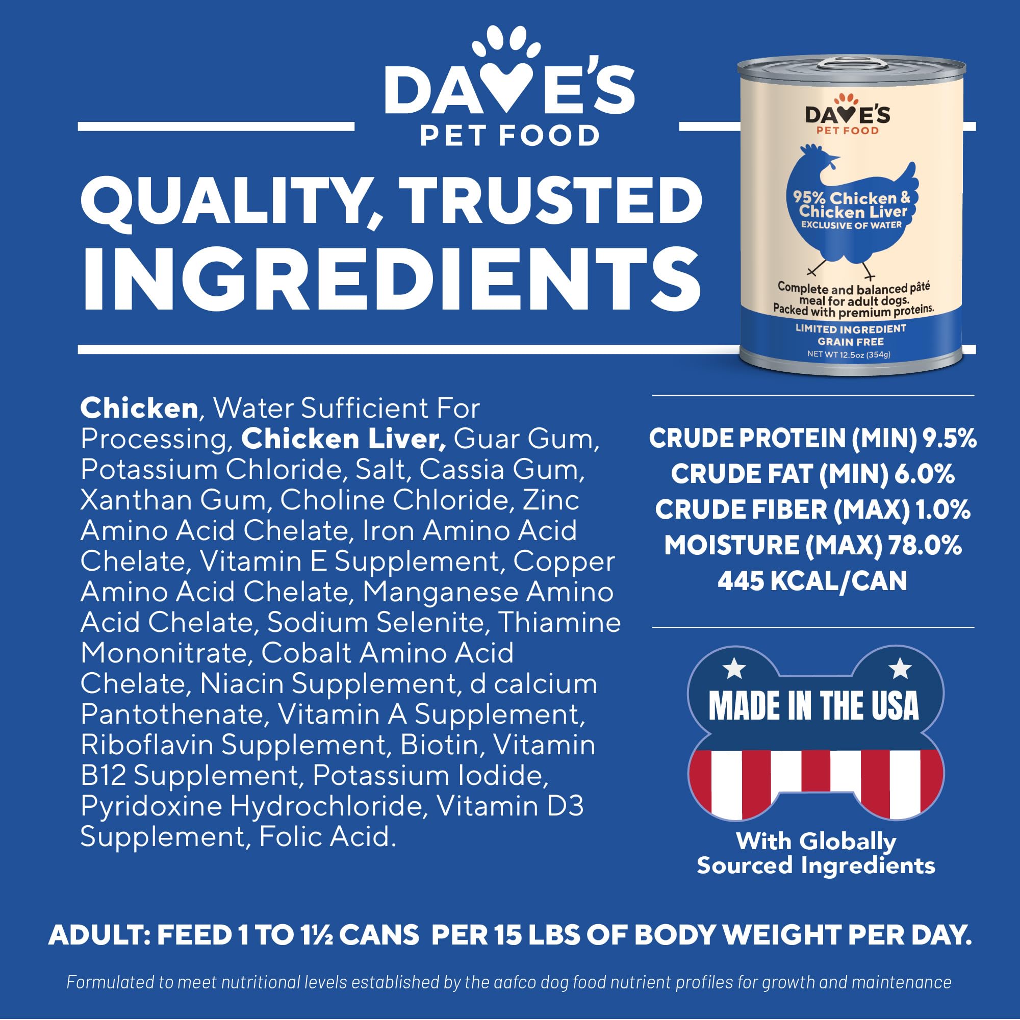 Dave's Pet Food: envase USA, doce latas, conveniente para suministro.