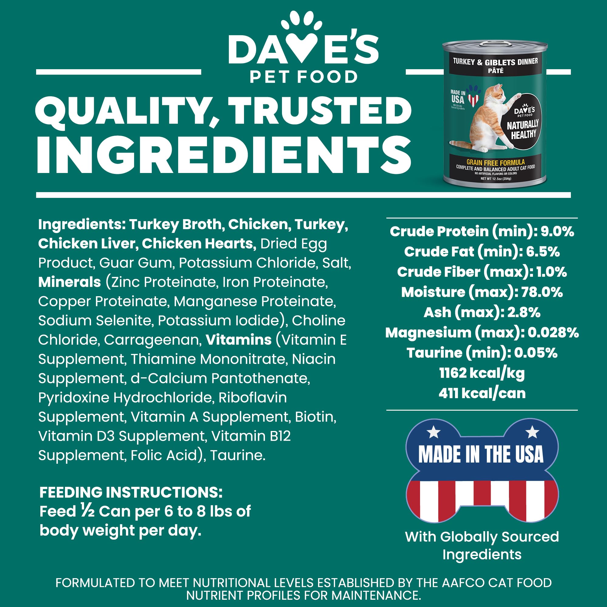 Dave's Pet Food Gato Pavo y Menudillos Pate: vitaminas y minerales añadidos.