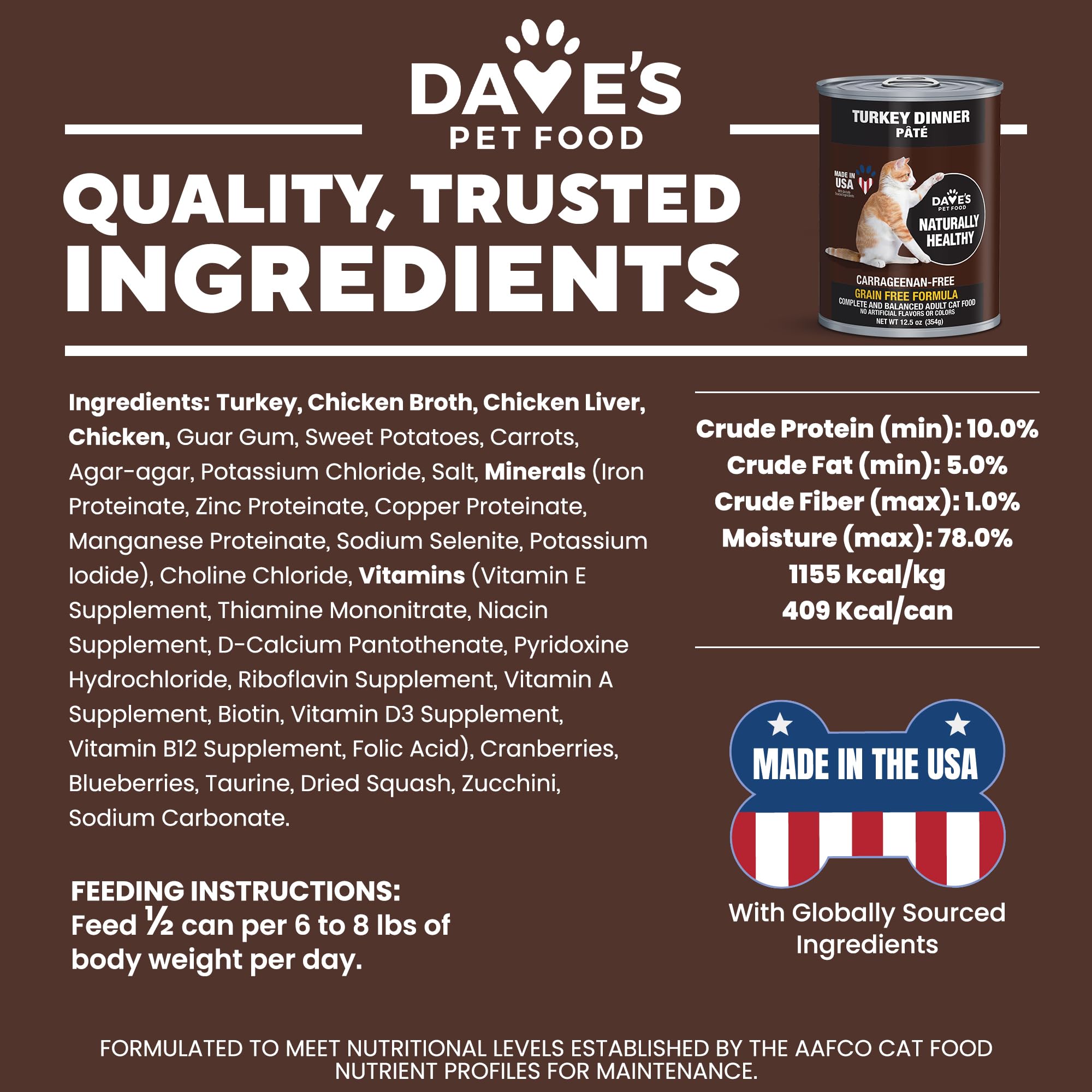 Dave's Pet Food envase práctico, ideal para menús diarios del gato