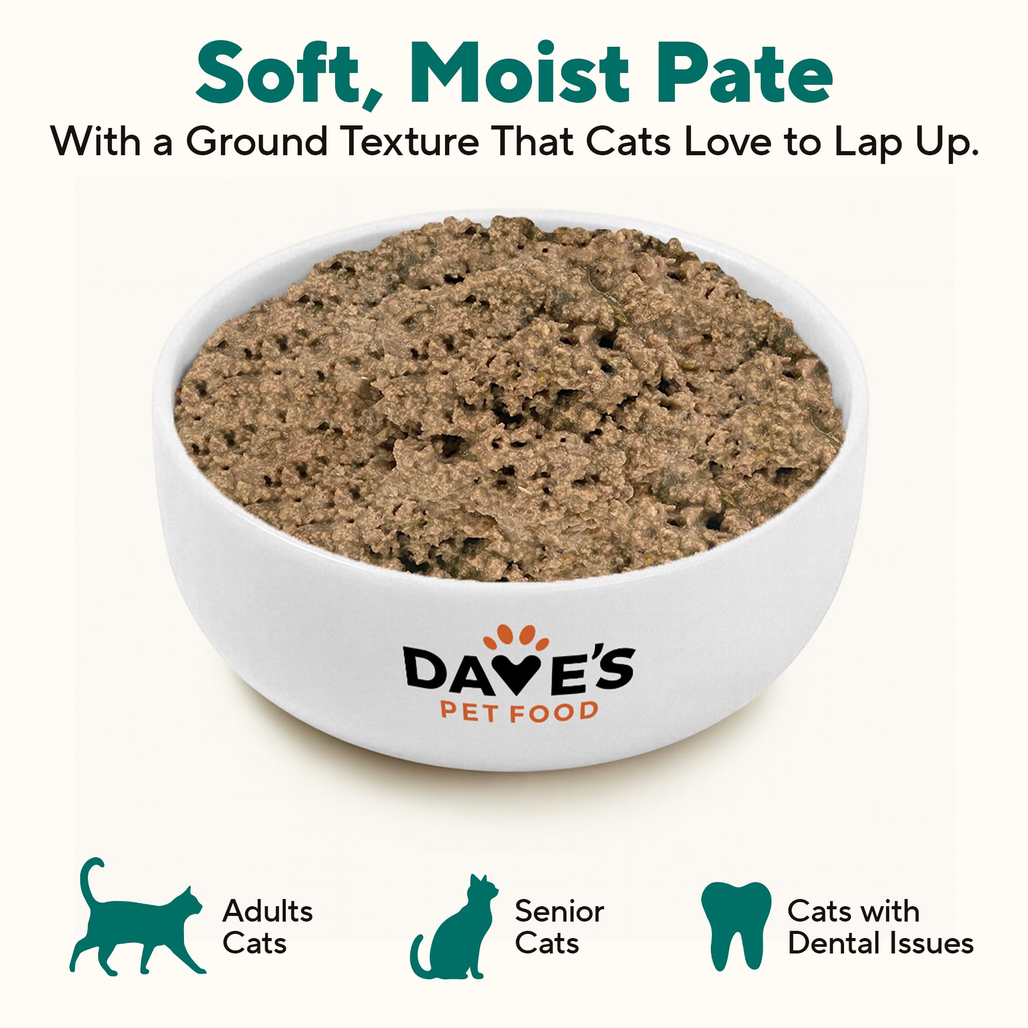 Dave's Pet Food Gato Pavo y Menudillos Pate: ingredientes naturales sin grano.
