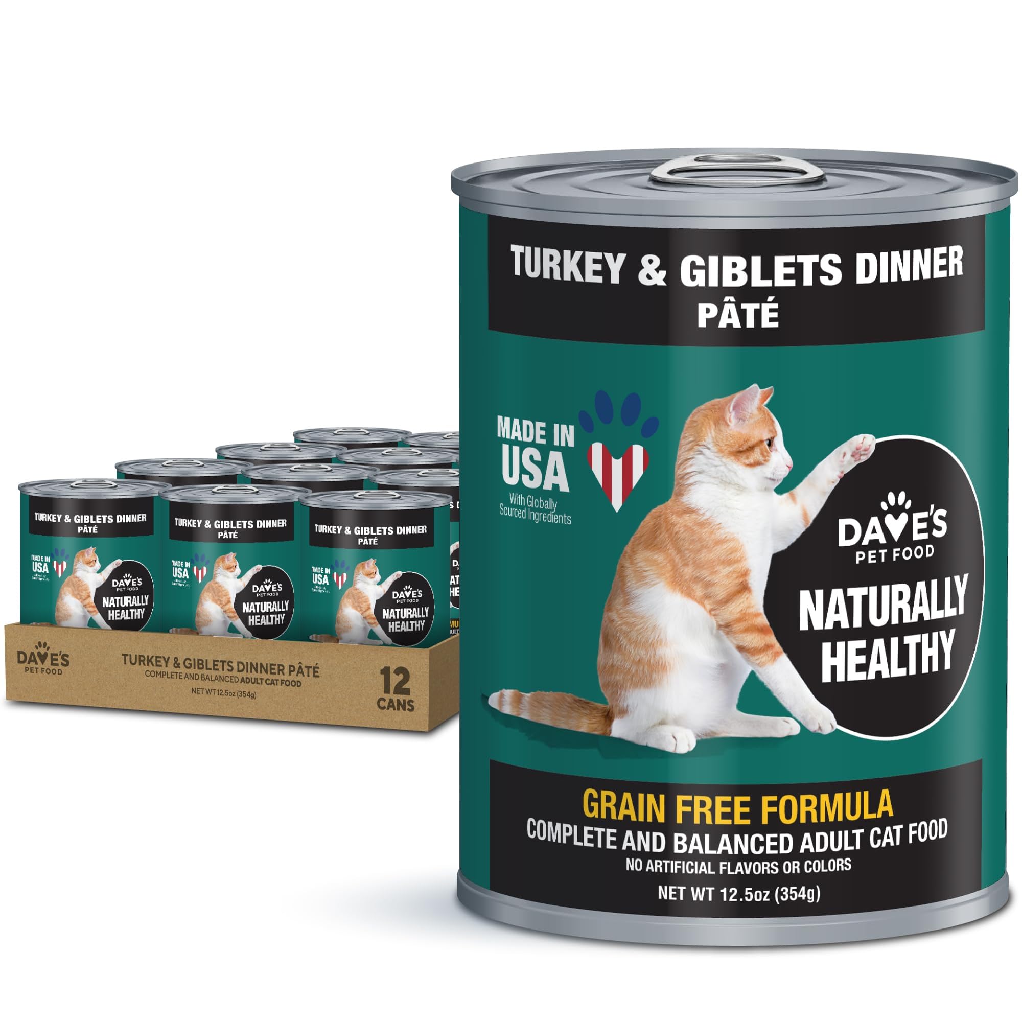 Dave's Pet Food Gato Pavo y Menudillos Pate: lata de 12,5 oz lista para servir.