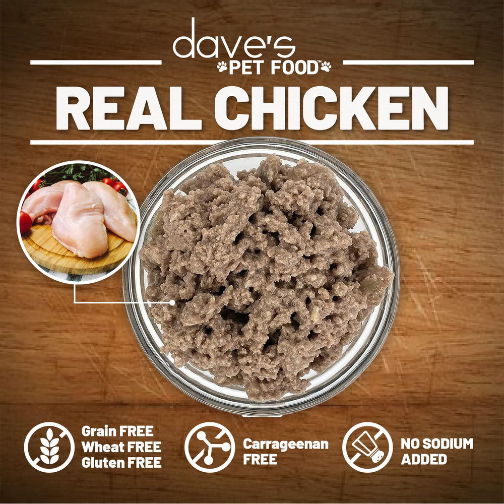 Dave's Pet Food ingrediente principal pollo, sin rellenos