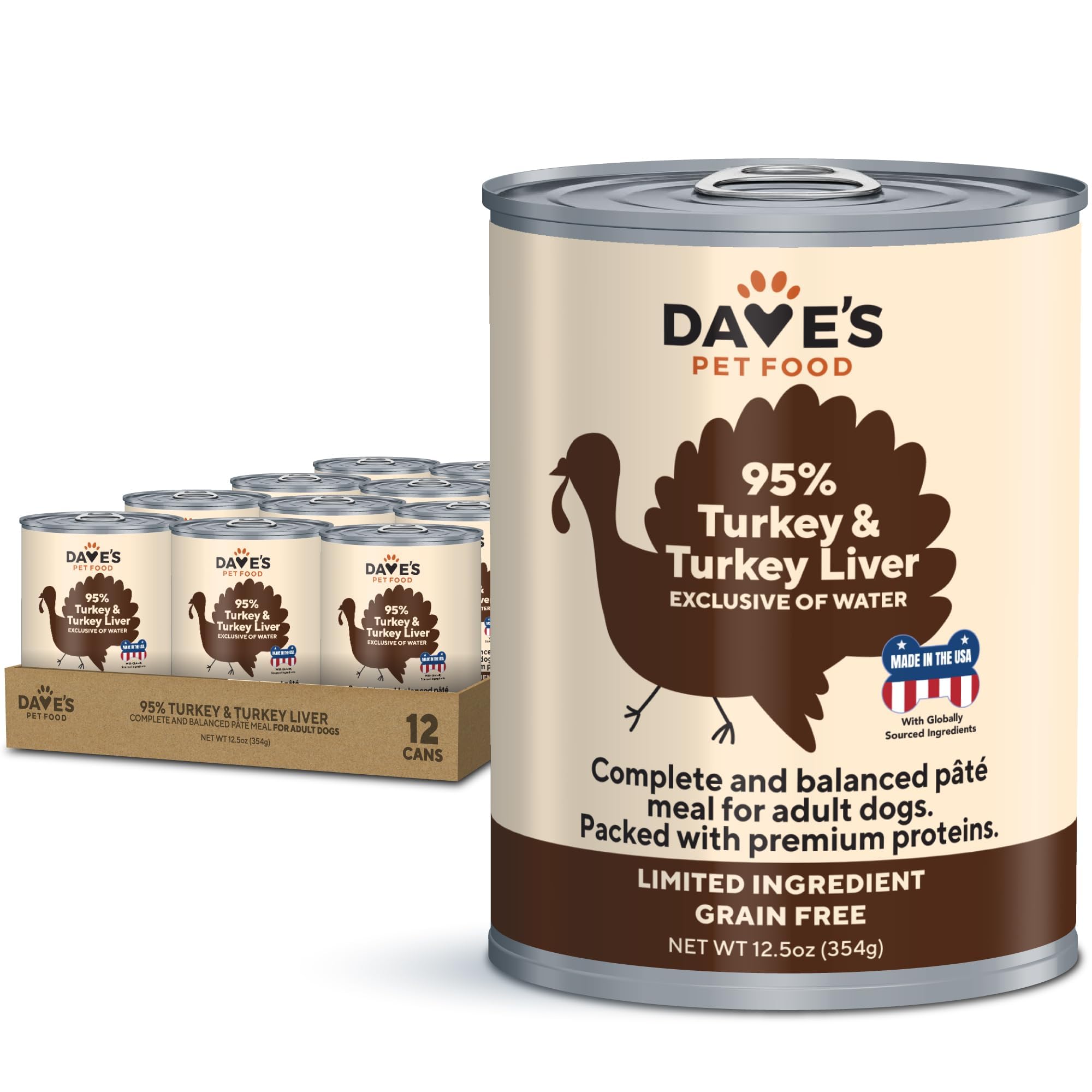 Dave's Pet Food Lata Higado Pavo: fuente única de proteína para perros sensibles