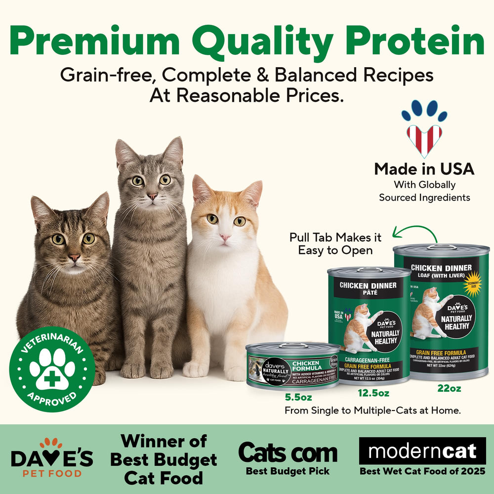 Paquete de 12 latas de Dave's Pet Food para gatos, fácil de almacenar