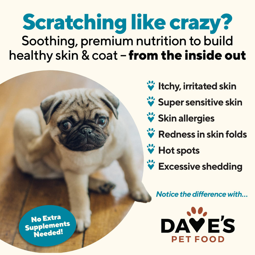 Dave's Pet Food, fórmula sin trigo, maíz ni soja en lata de 375 g.