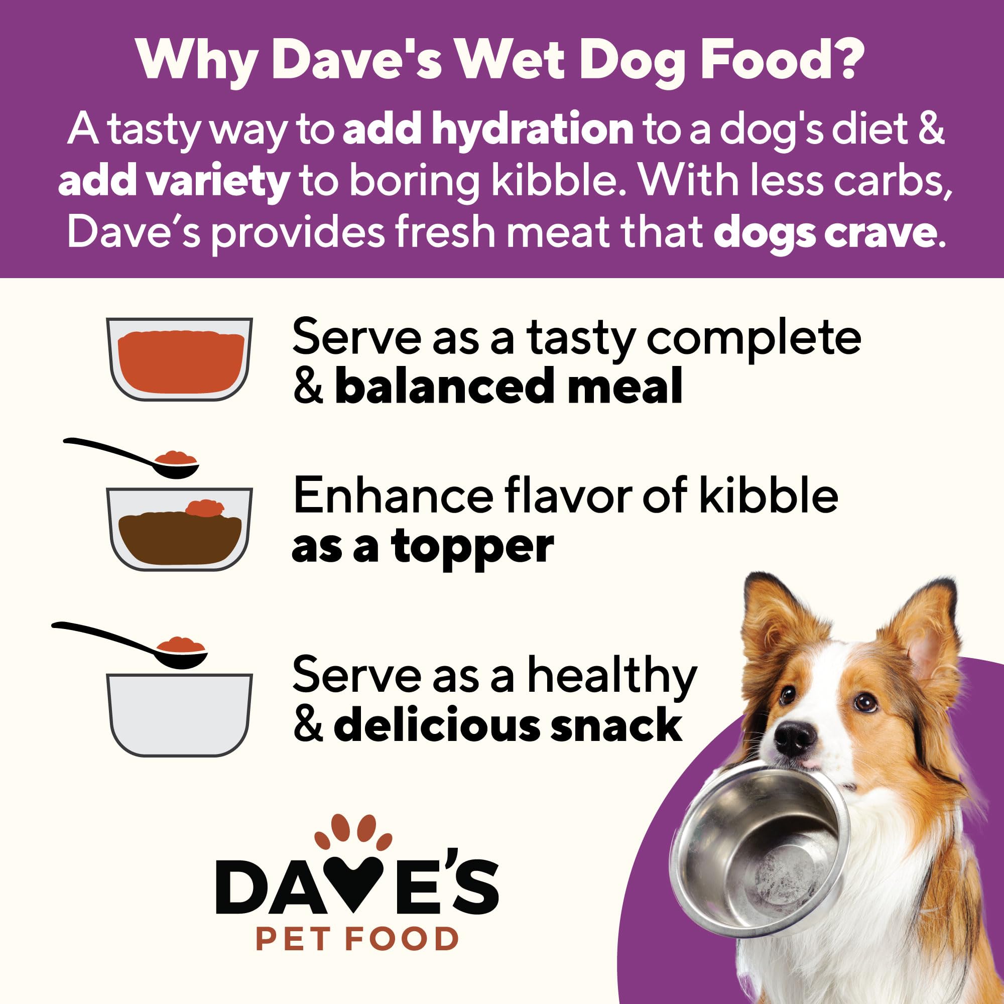 Dave's Pet Food textura suave, ideal para perros que prefieren comidas blandas.