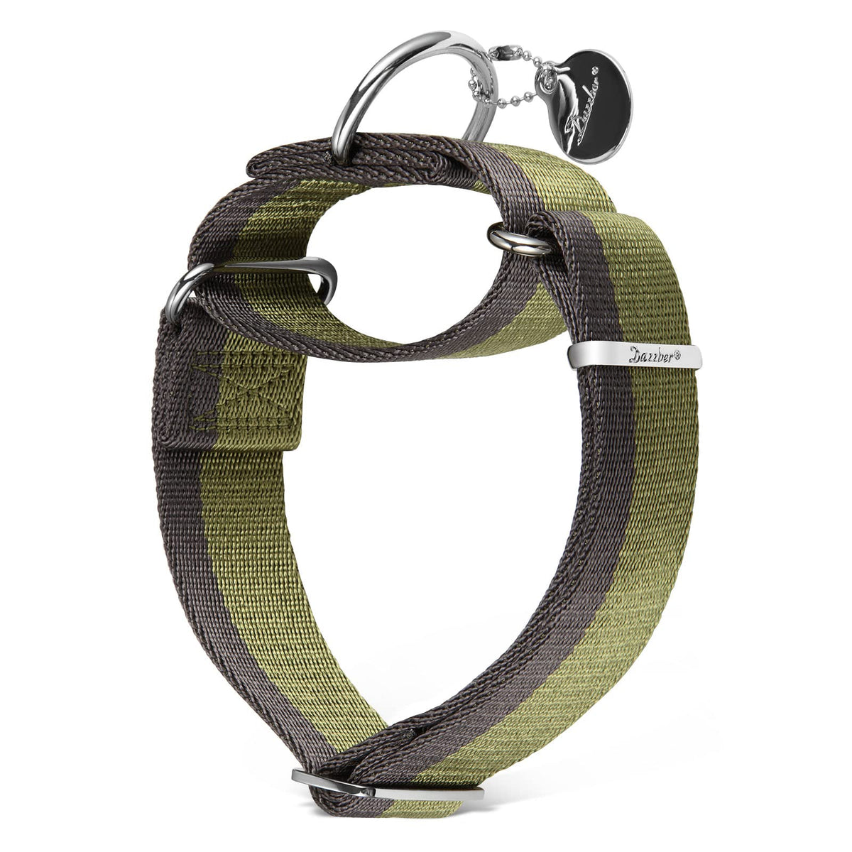 Dazzber collar martingale 1,5 pulgadas con tono verde militar y gris para control seguro en paseos