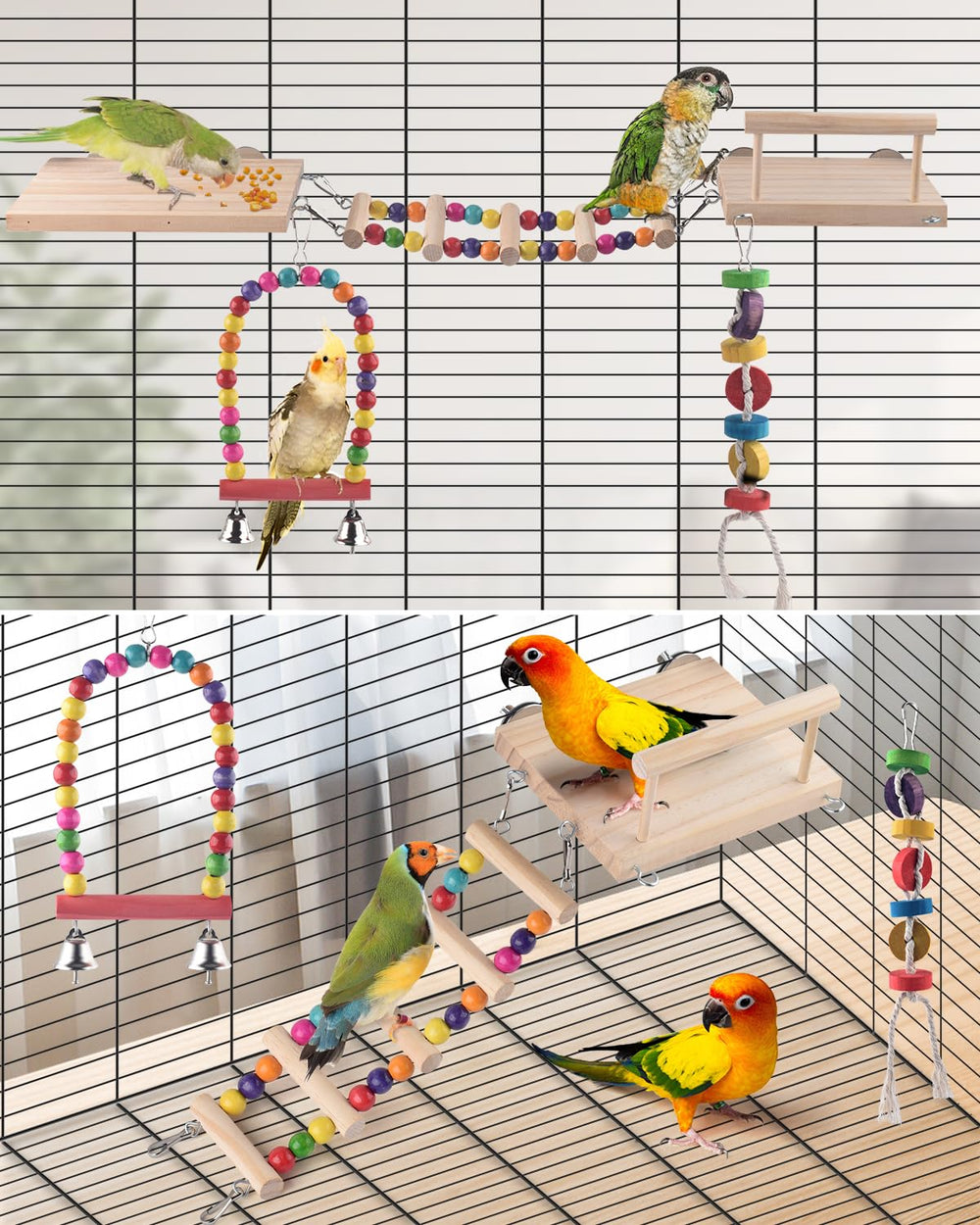 DBNESS columpio de madera para pájaros descanso activo y juego