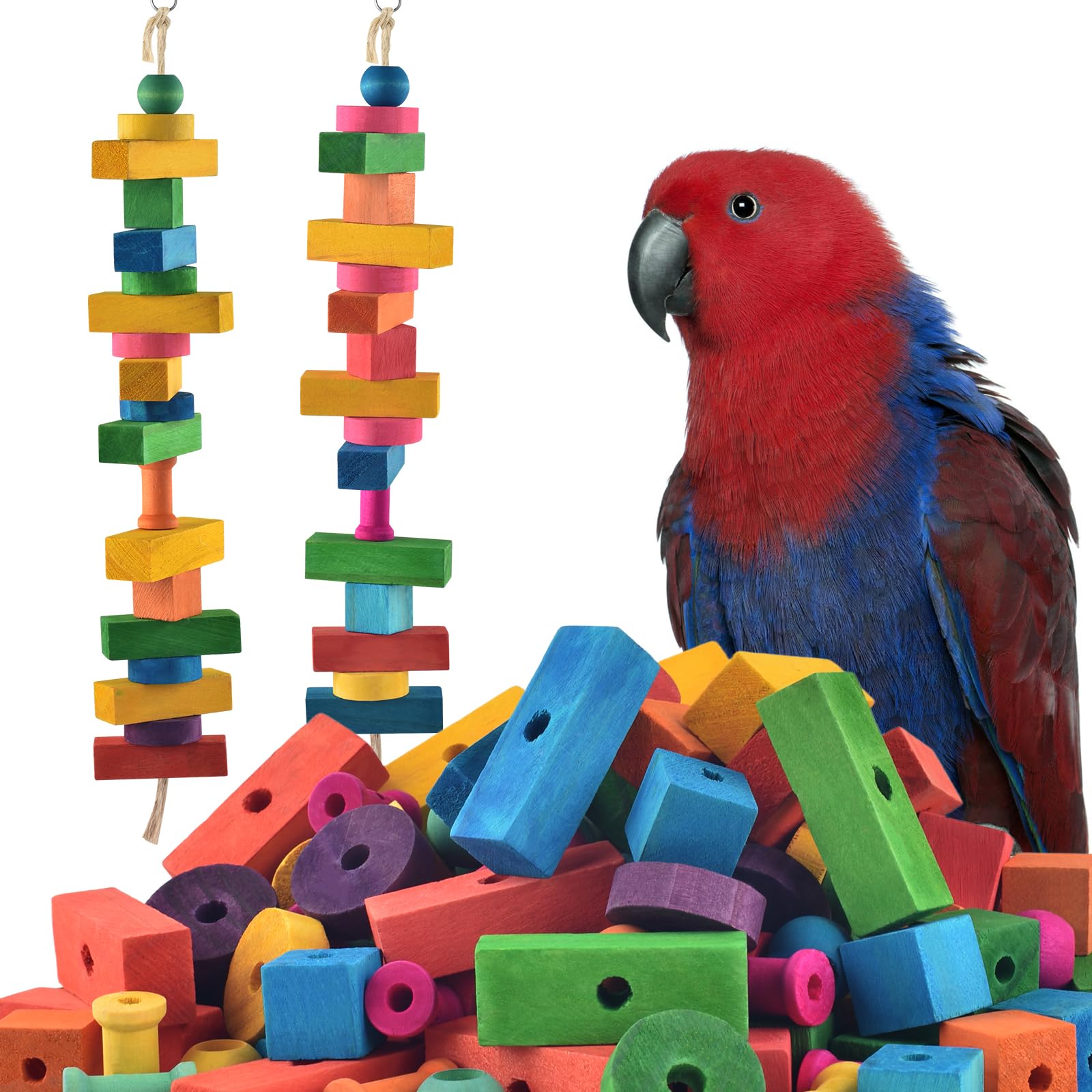 DBNESS juguete para loro: bloques de madera coloridos para masticar y jugar.
