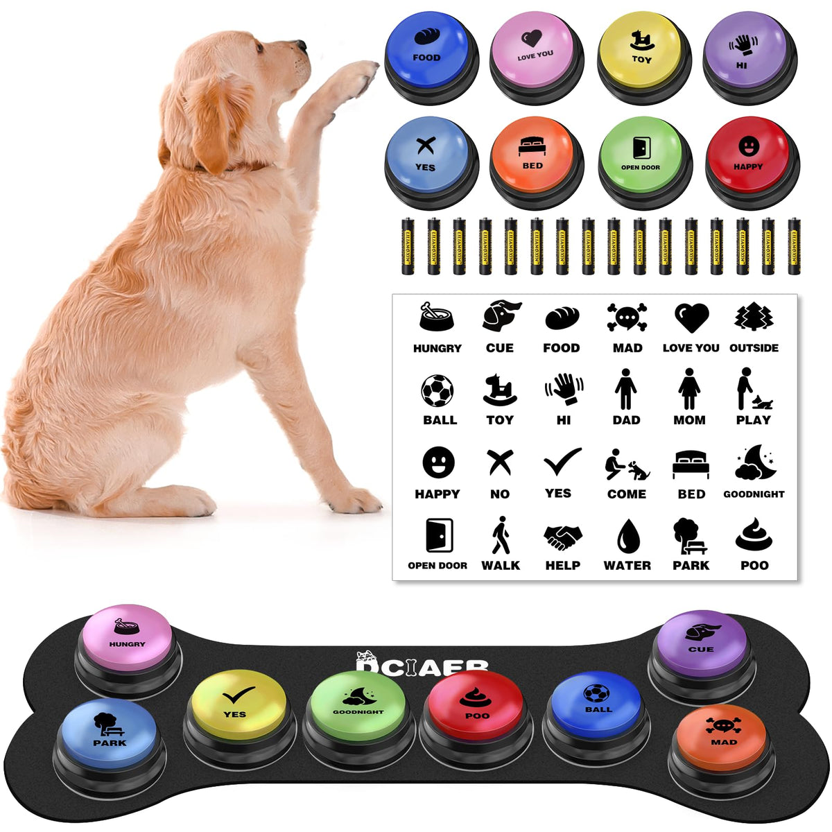 Botones DCIAER para perro frente: mejora la comunicación con señales simples.