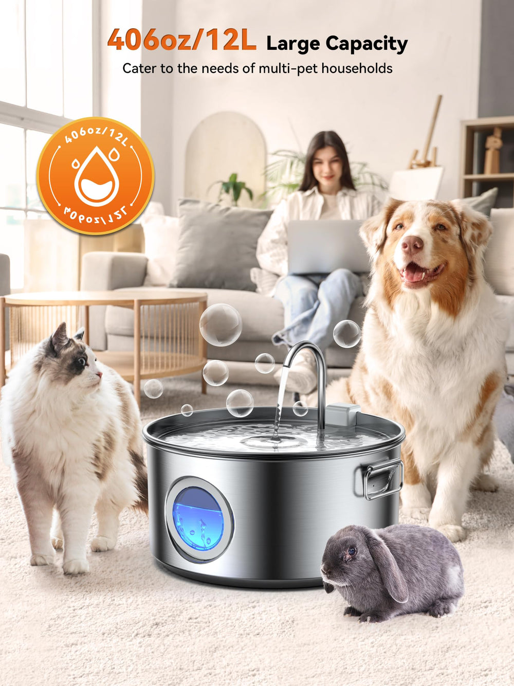 DCIOGAT bebedero de acero inoxidable 304, duradero y seguro para mascotas.