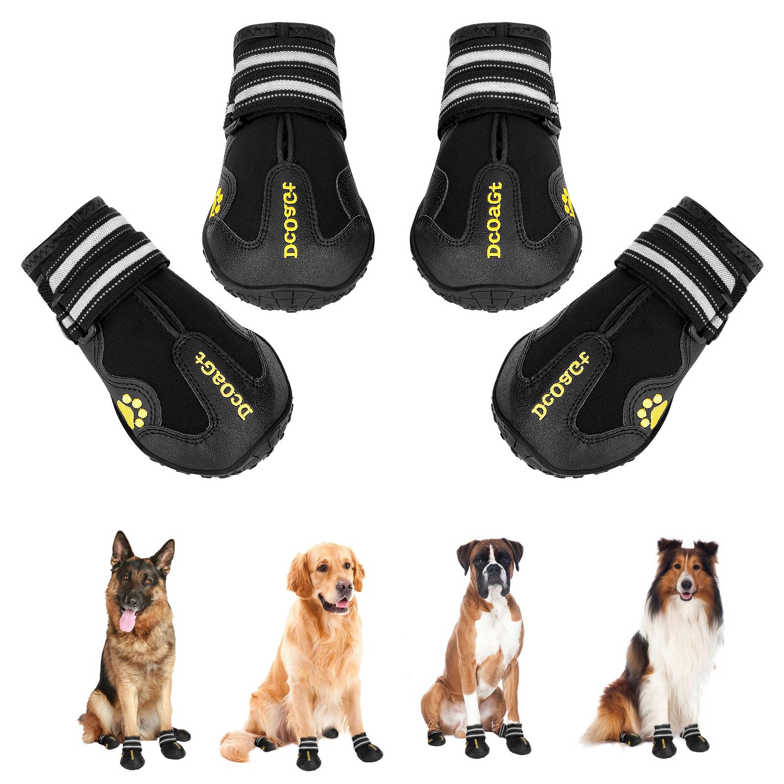 DcOaGt zapatos para perros grandes con visibilidad reflectante, ideal para paseos nocturnos seguros.