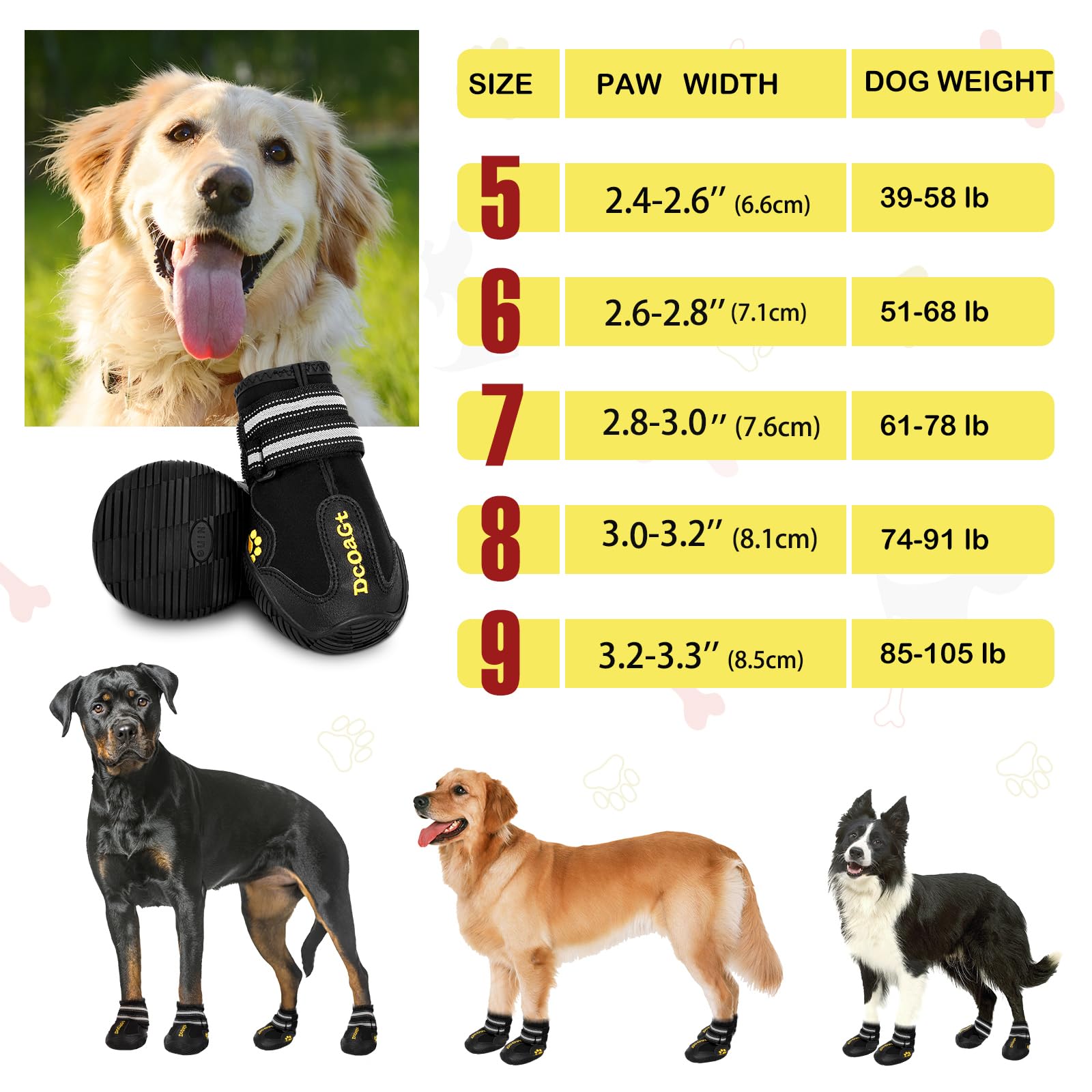 DcOaGt botas para perros grandes, vista lateral, ajuste seguro para cualquier ruta.