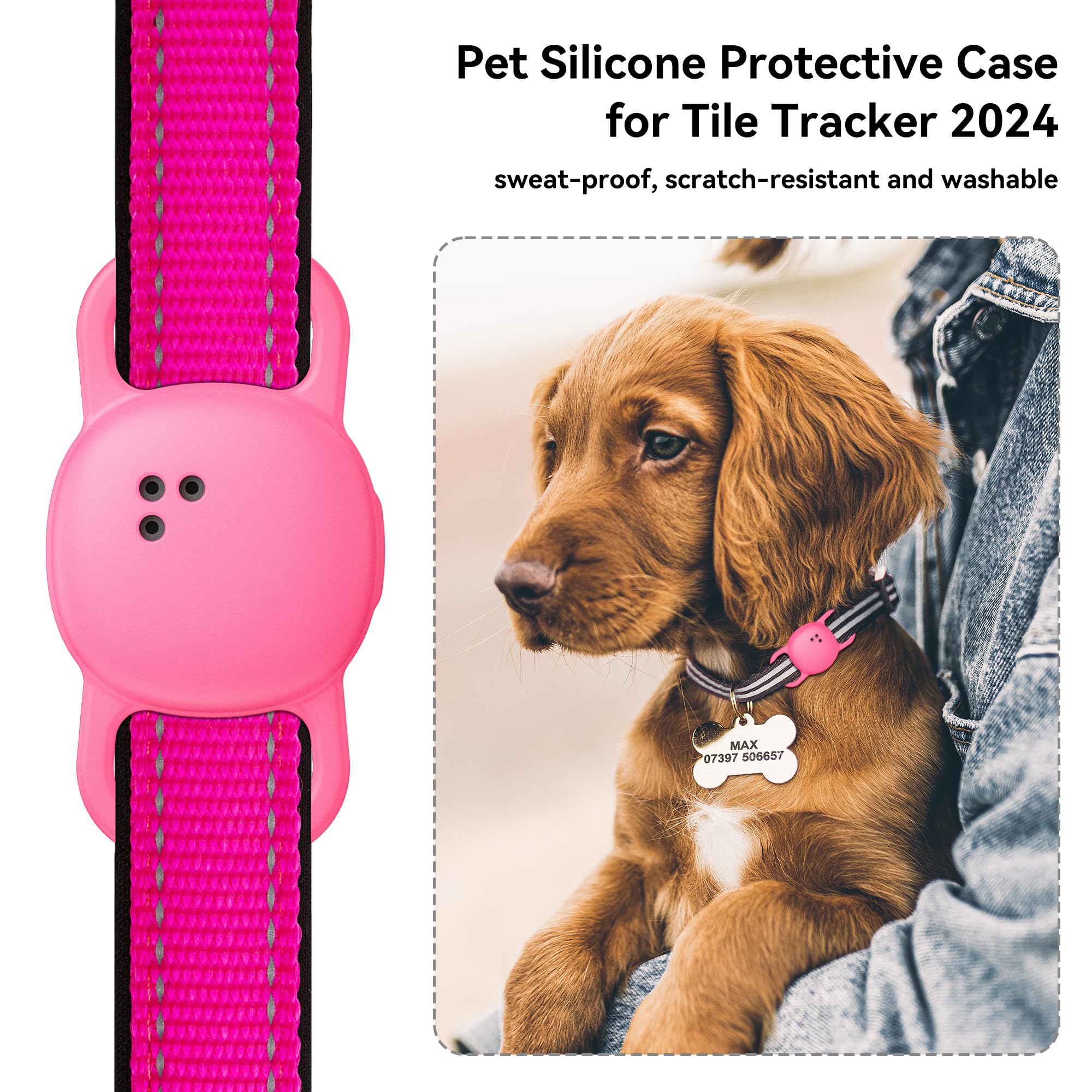 DDJ Funda rosa neón para collar y tracker, fácil de localizar.