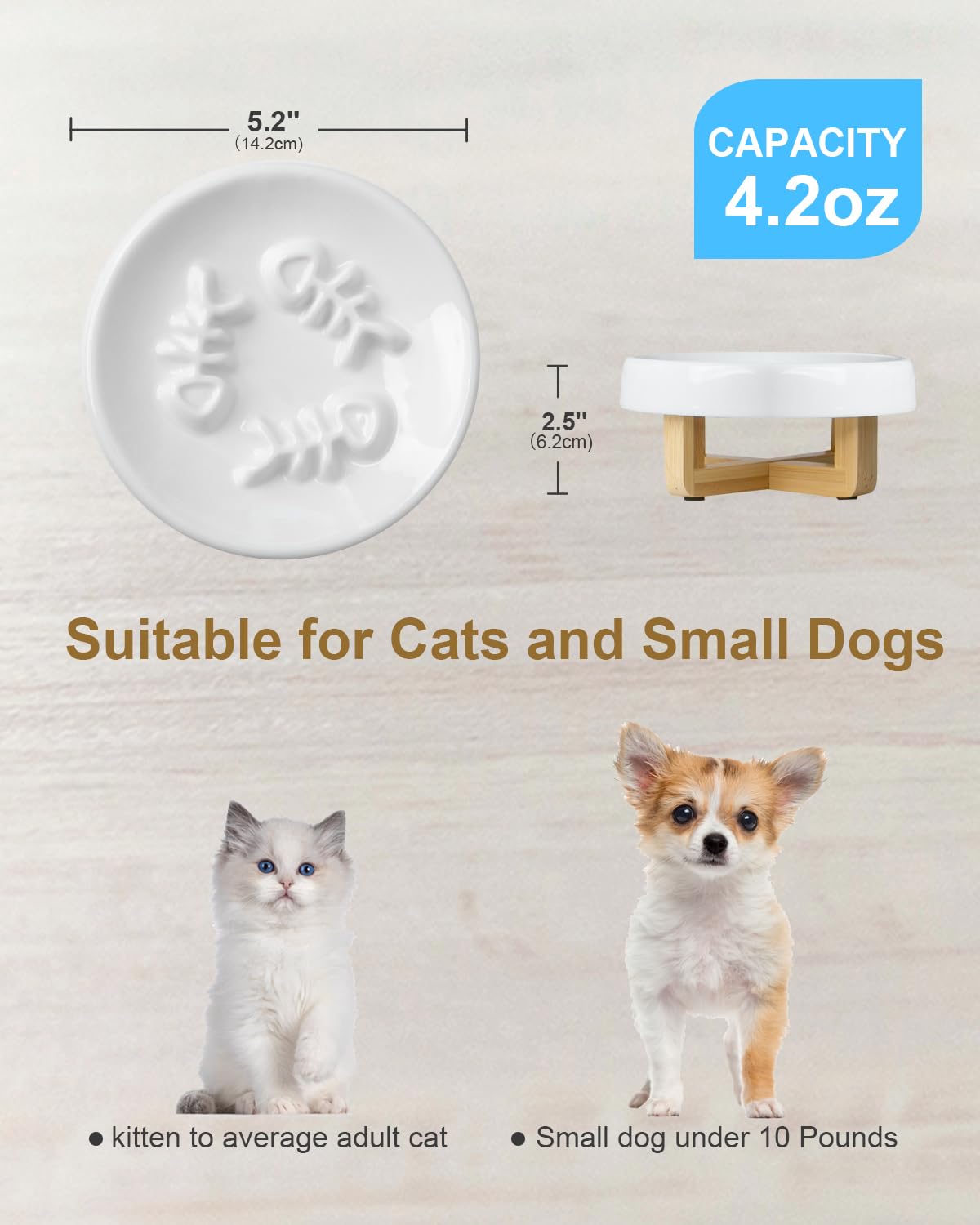 DDMOMMY comedero cerámico para gatos con base elevada, postura más cómoda al comer.