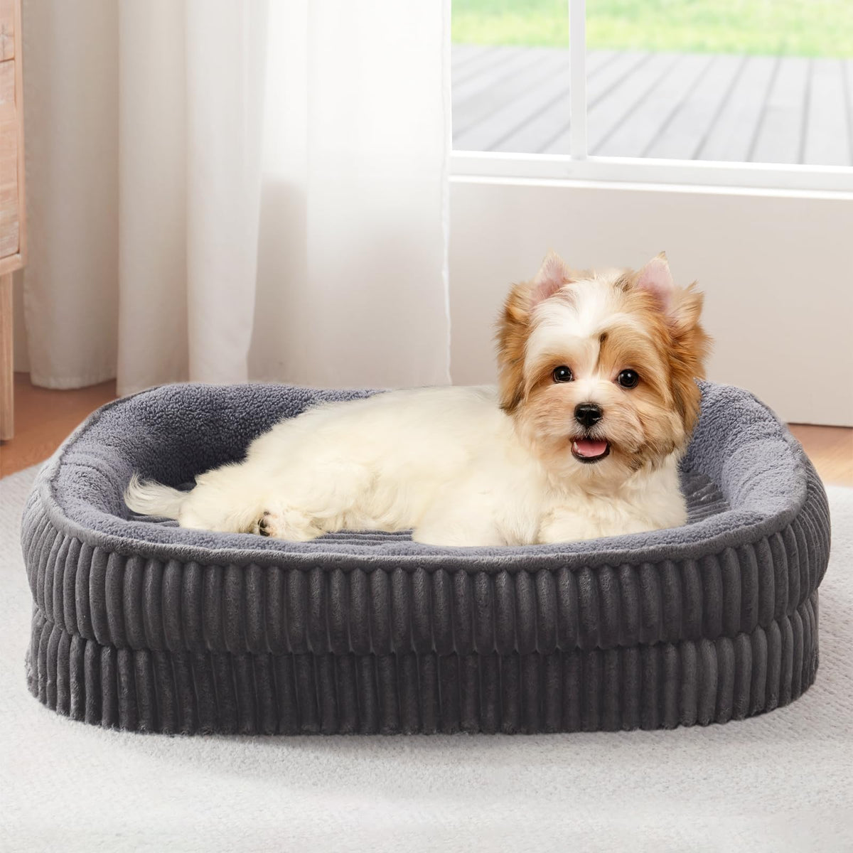 DEBANG HOME cama ortopédica para perros pequeños; enfoque tamaño compacto y soporte.