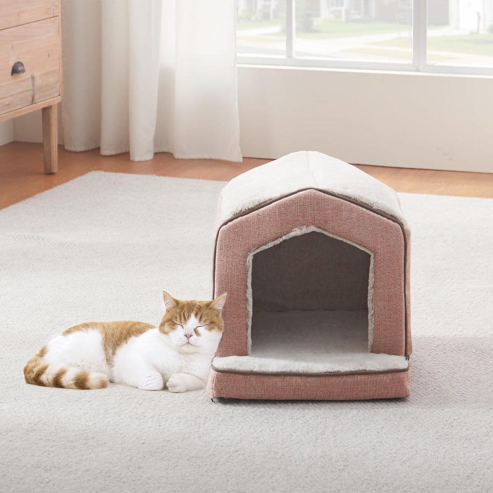 DEBANG HOME casa gato rosa, detalle piping que añade estilo moderno.
