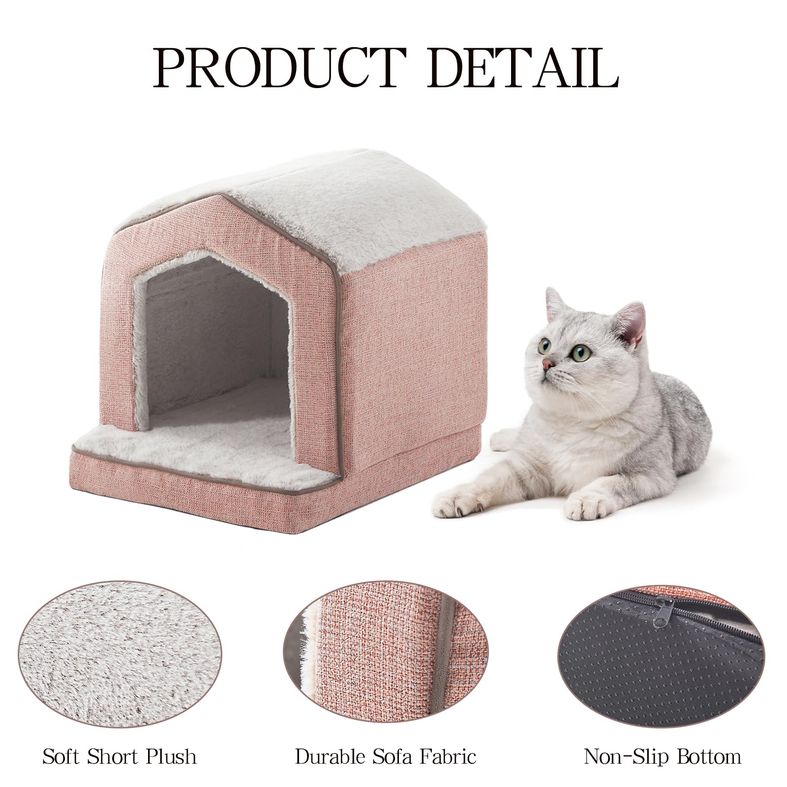 DEBANG HOME casa gato rosa, exterior tejido duradero para uso diario.