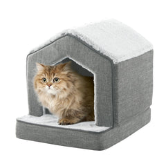 DEBANG HOME casa ortopédica para gatos, frente visible, ofrece acceso fácil y refugio cálido