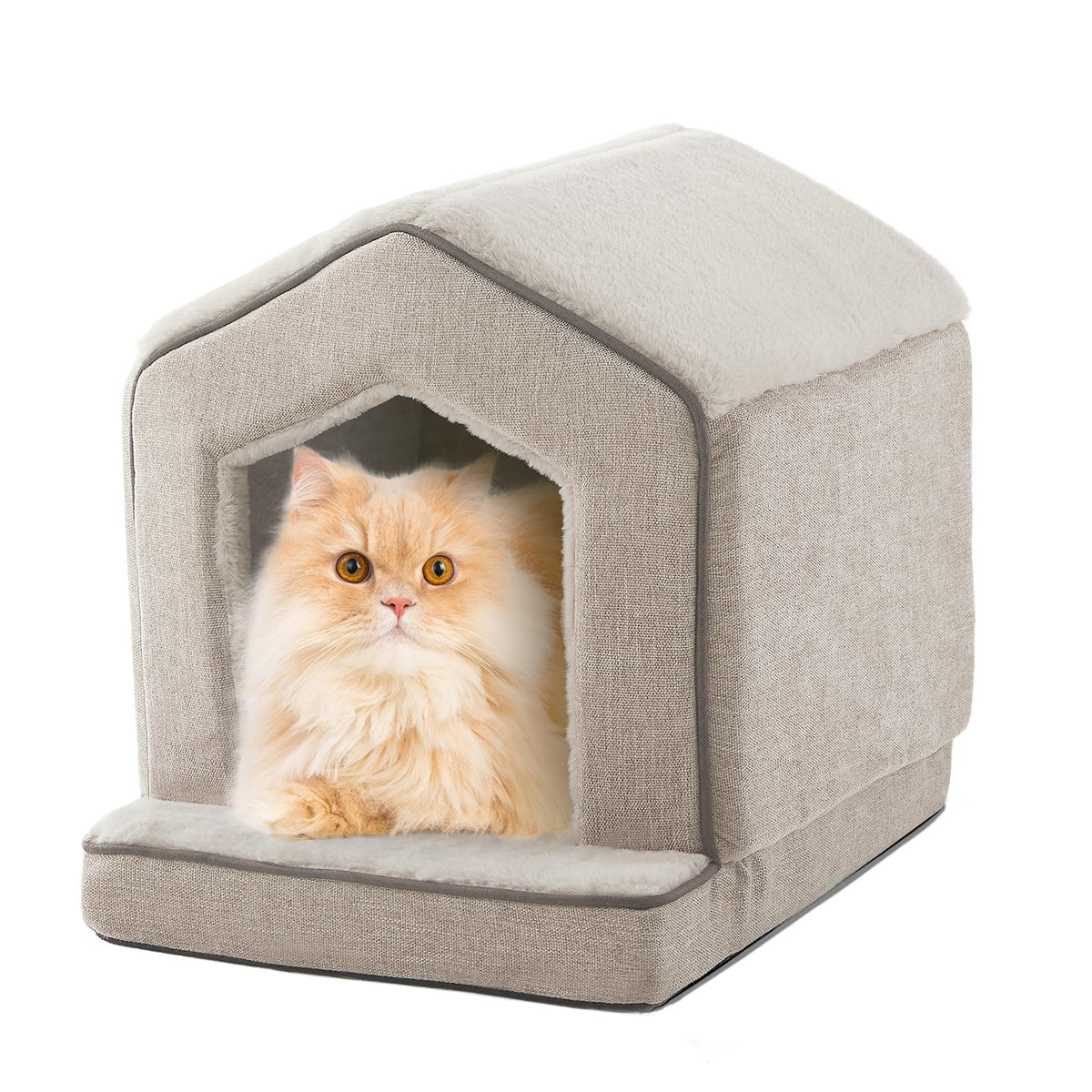 DEBANG HOME casita ortopedica para gatos, vista frontal, refugio suave para dormir cómodo