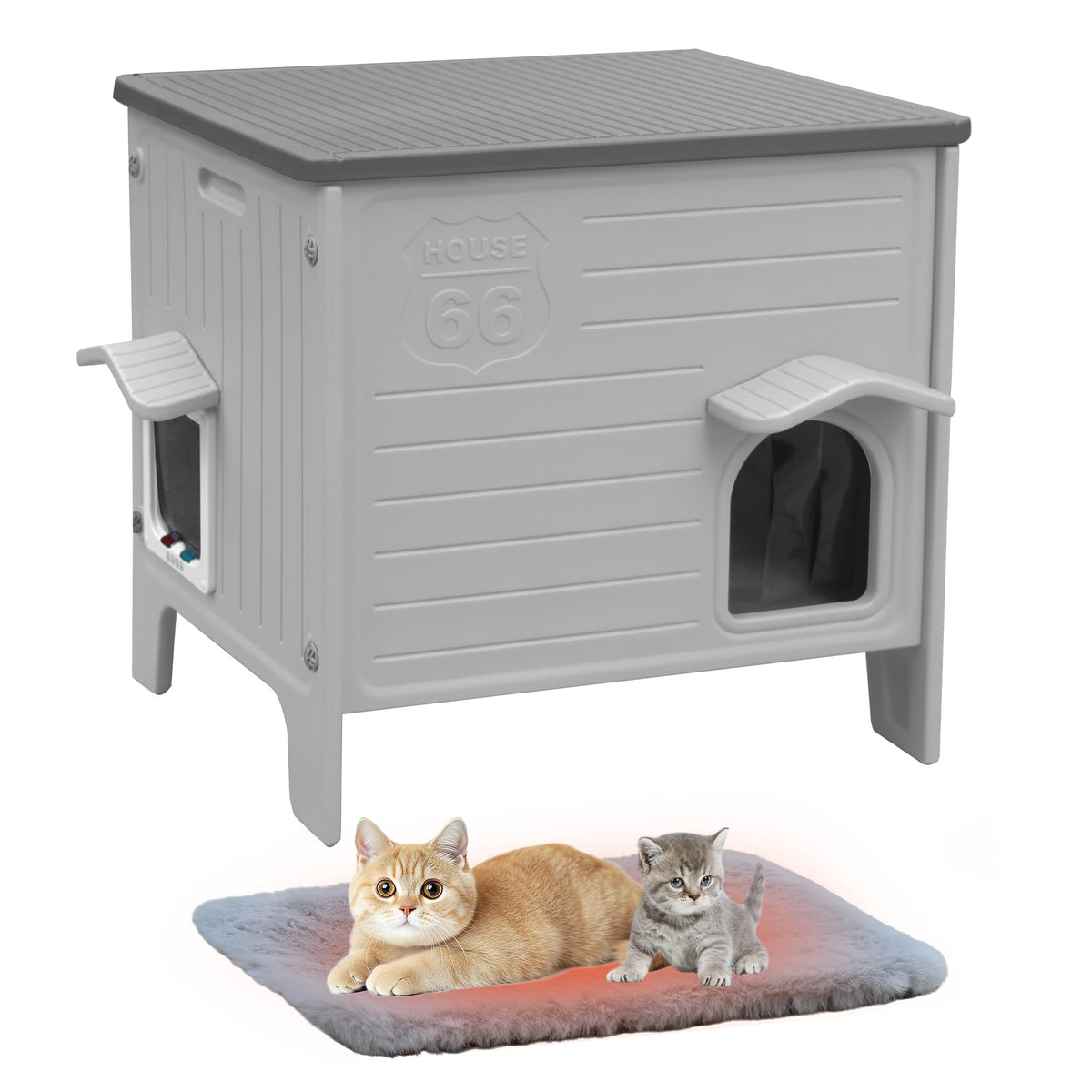 Deblue Cat House exterior gris, refugio impermeable para felinos al aire libre