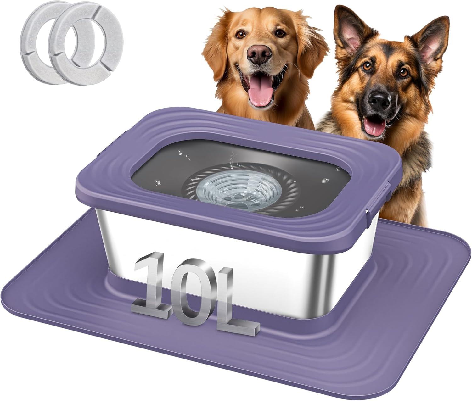 Bol Decflow 10L en acero inoxidable para perros grandes, gran capacidad para varias mascotas.