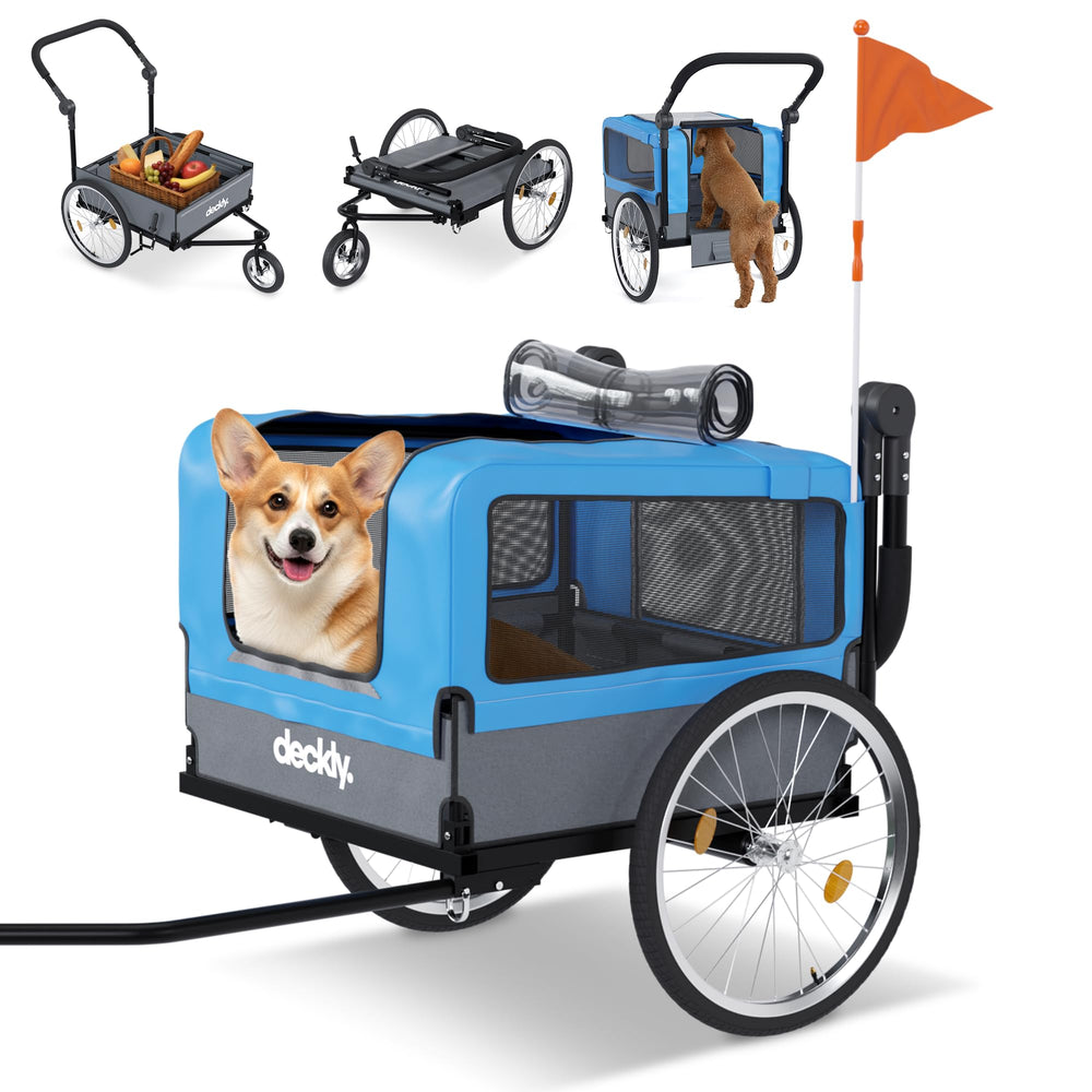 Deckly remolque para perro en bici con ruedas suaves para paseos estables.