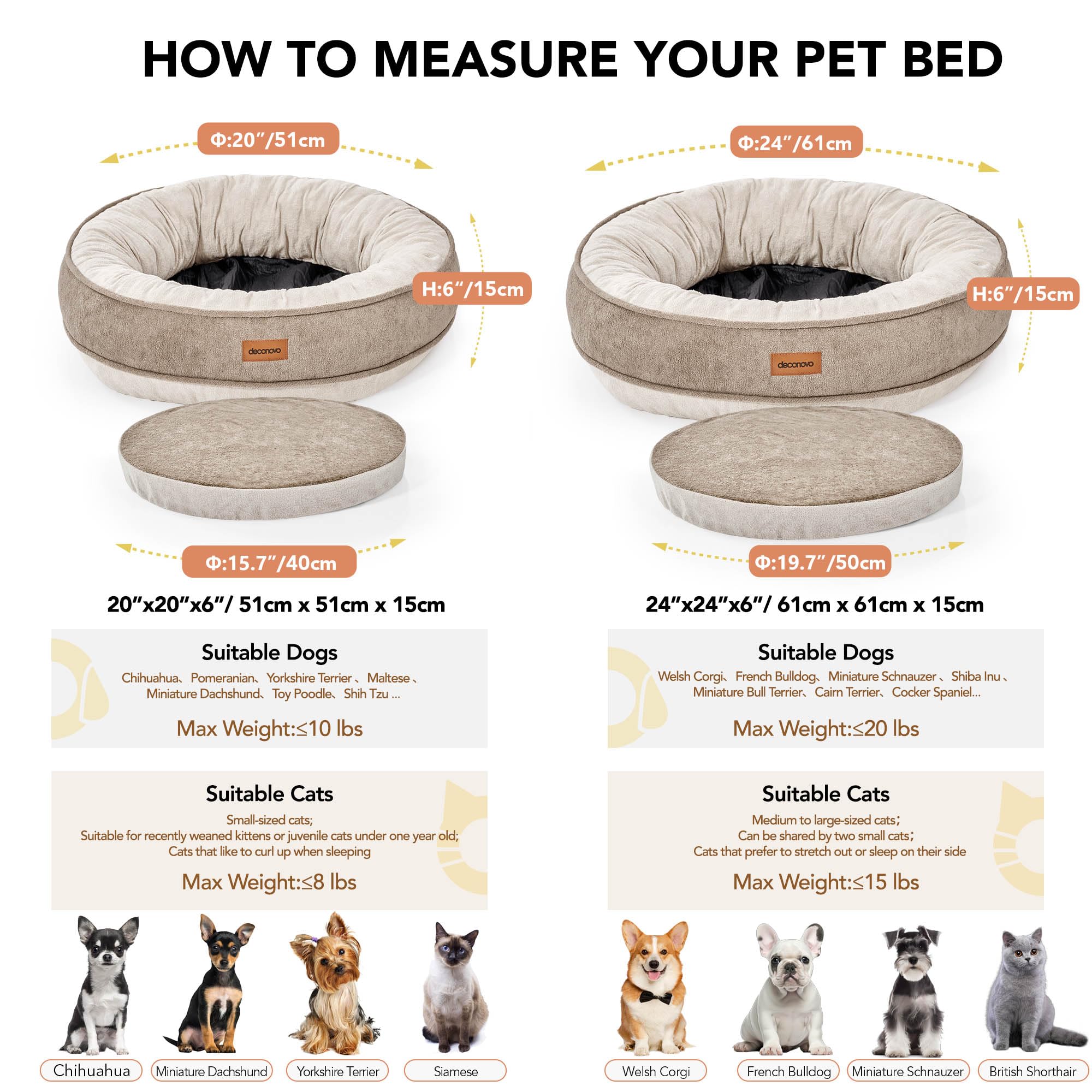 Deconovo funda lavable para cama de perro, limpieza rápida y sencilla.