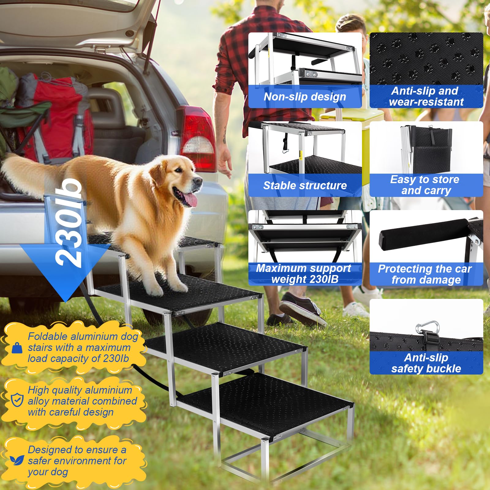 DeerGym escalera 43 pulgadas de altura, ayuda a perros de patas cortas.