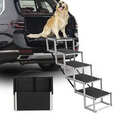 DeerGym escaleras para perros grandes de 5 pasos, acceso cómodo al coche.